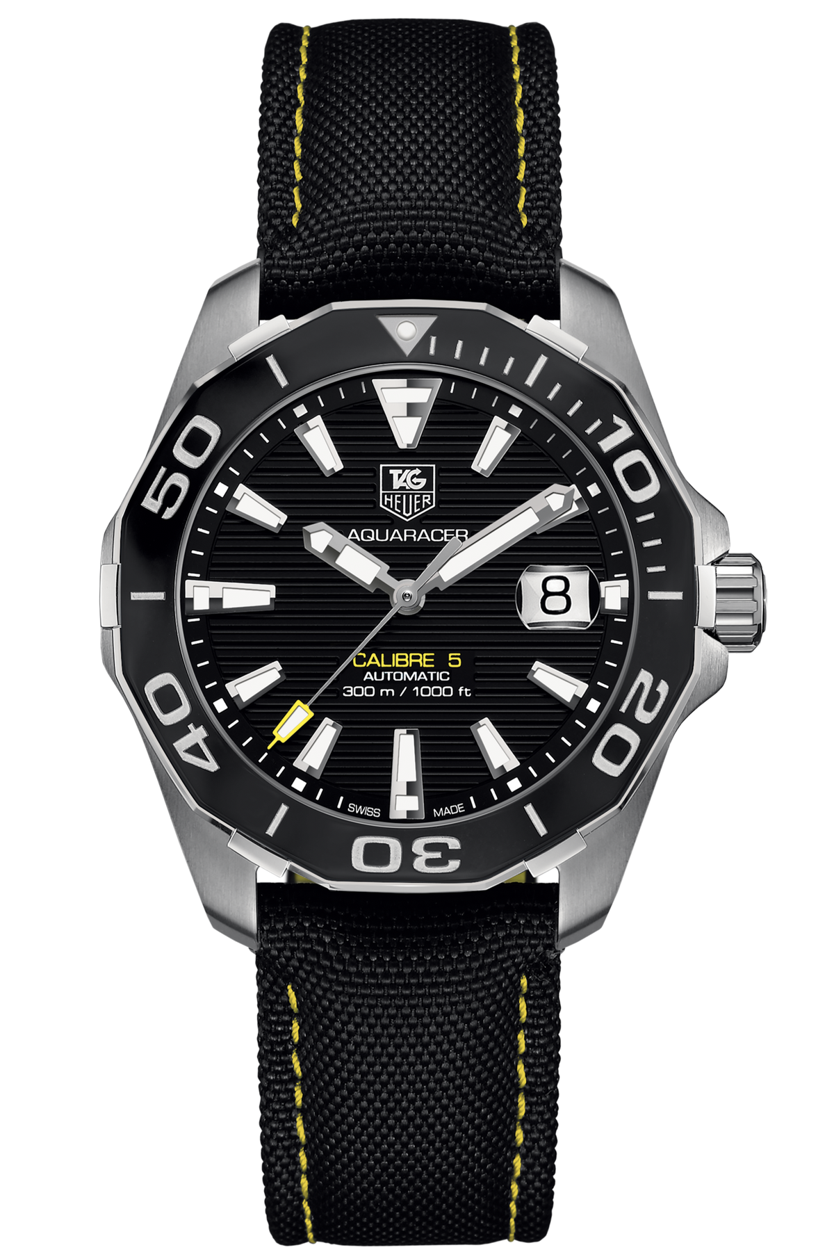 Tag Heuer Aquaracer Calibre 5 Automatic 41mm Black Dial Black Nylon Strap Watch for Men - WAY211A.FC6362 Watches Tag Heuer   