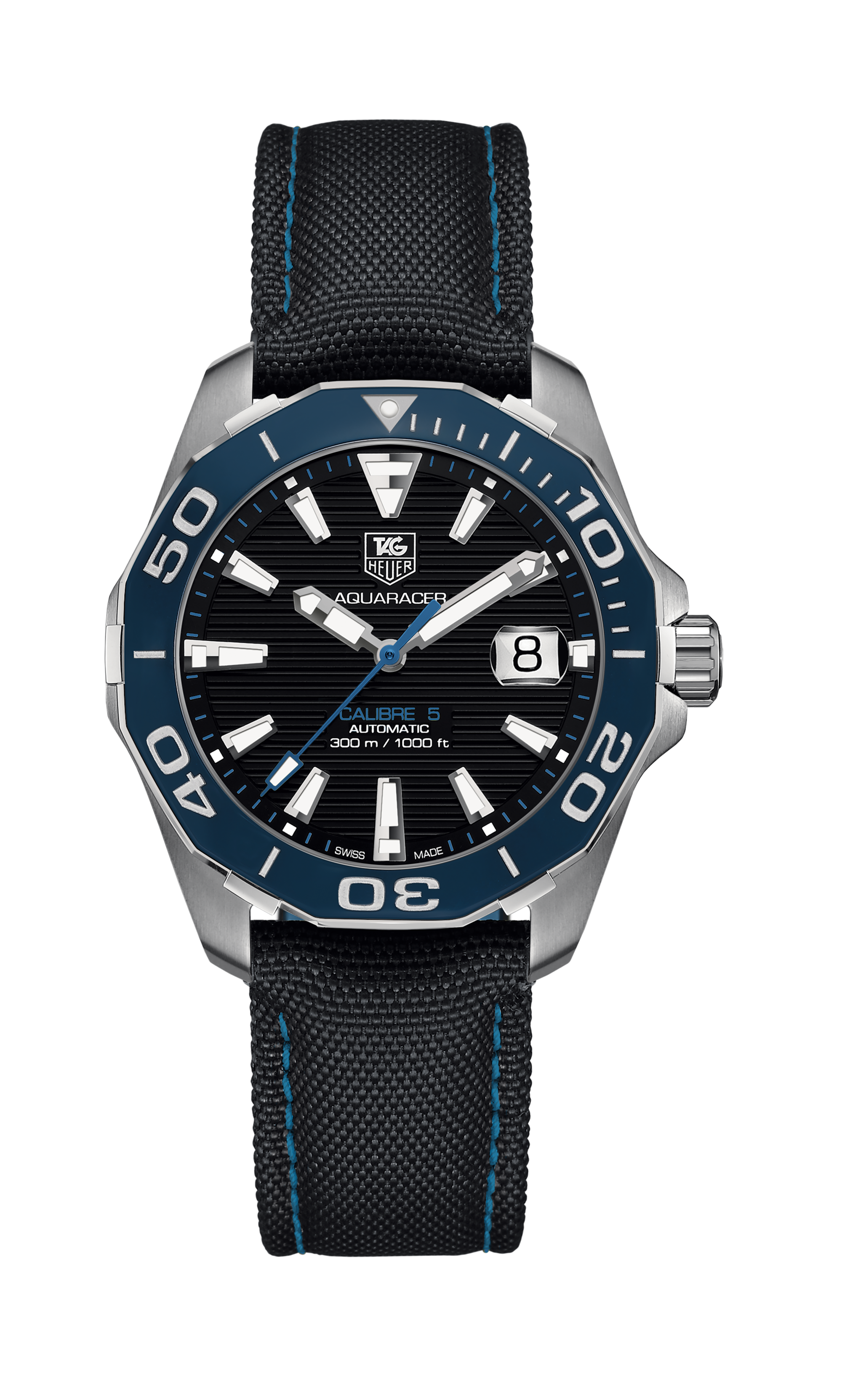 Tag Heuer Aquaracer Calibre 5 Automatic Black Dial Black Nylon Strap Watch for Men - WAY211B.FC6363 Watches Tag Heuer   