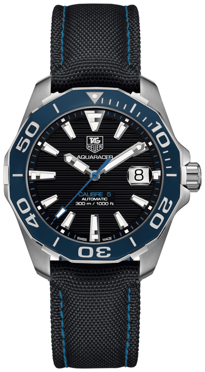 Tag Heuer Aquaracer Calibre 5 Automatic Black Dial Black Nylon Strap Watch for Men - WAY211B.FC6363 Watches Tag Heuer   