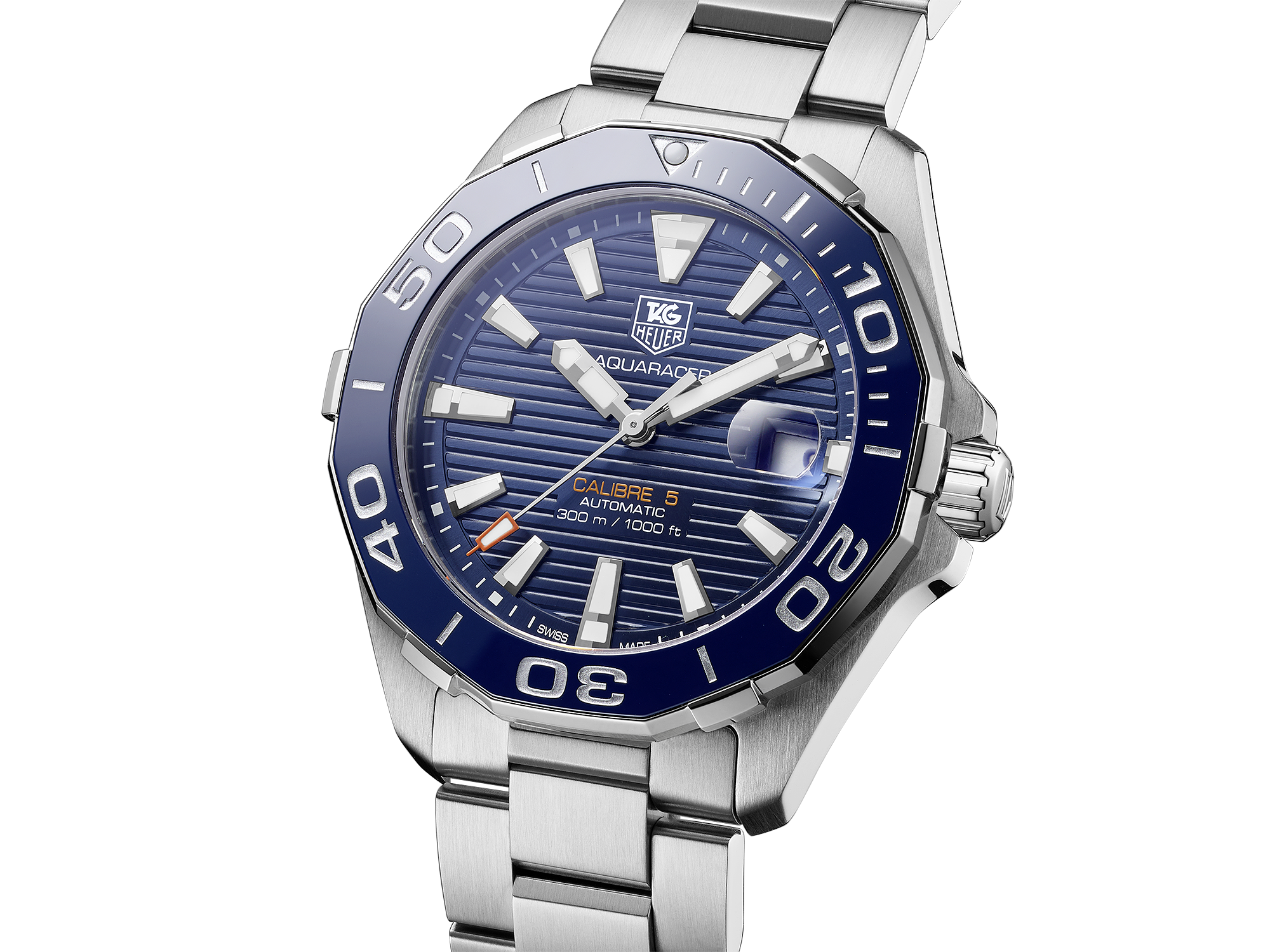 Tag Heuer Aquaracer Calibre 5 Blue Dial Silver Steel Strap Watch for Men - WAY211C.BA0928 Watches Tag Heuer   