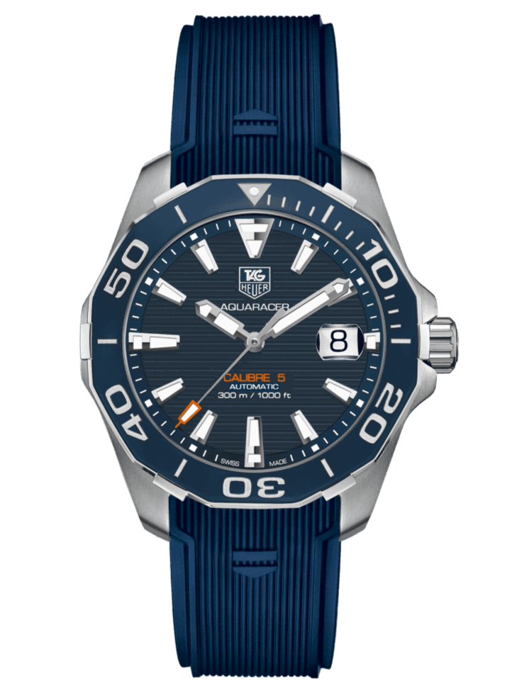 Tag Heuer Aquaracer Calibre 5 Blue Dial Blue Silicone Strap Watch for Men -  WAY211C.FT6155 Watches Tag Heuer   