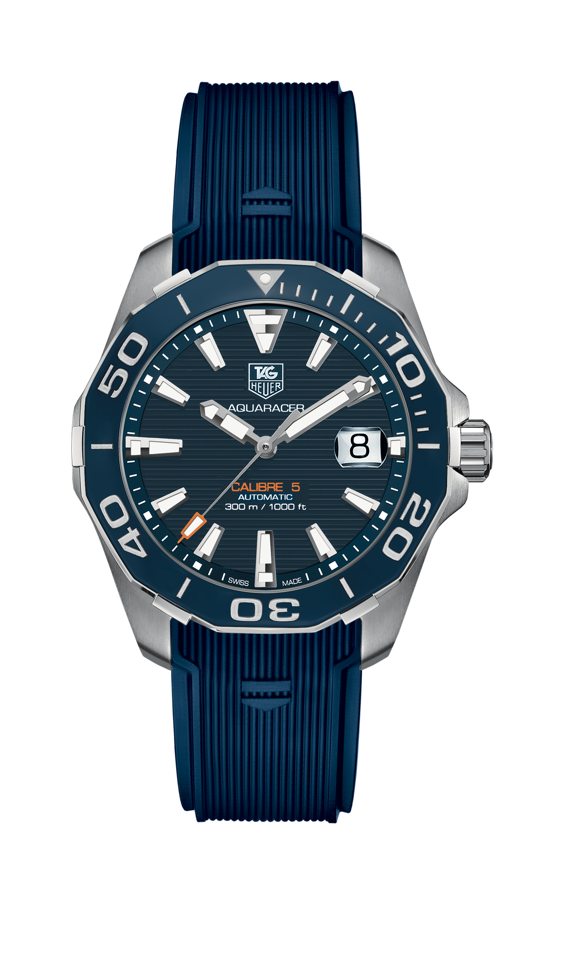 Tag Heuer Aquaracer Calibre 5 Blue Dial Blue Silicone Strap Watch for Men -  WAY211C.FT6155 Watches Tag Heuer   