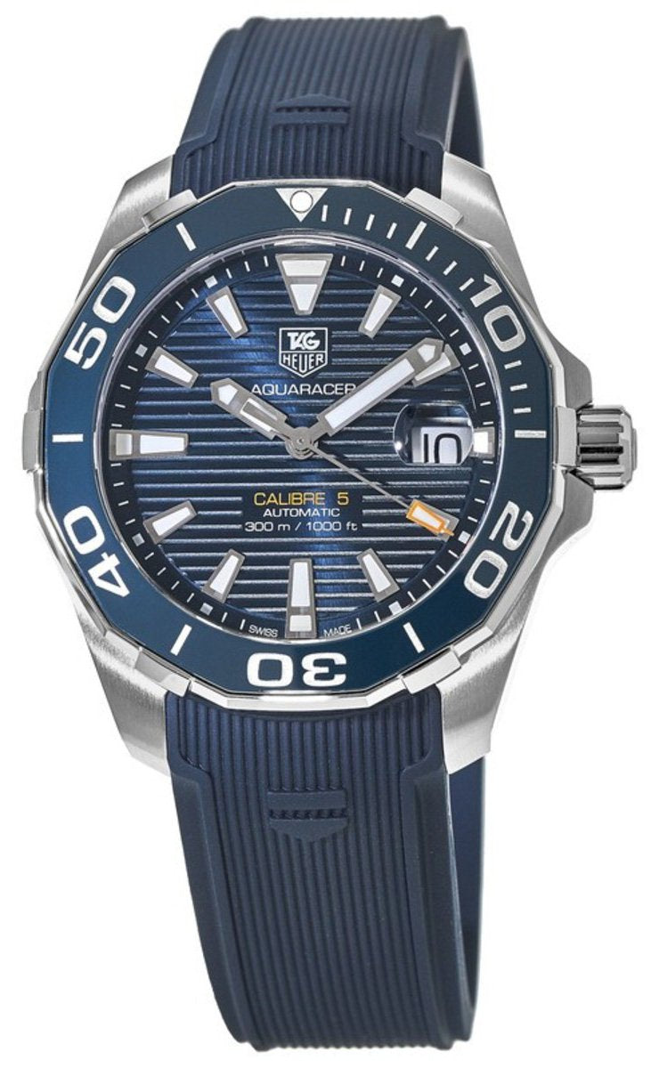 Tag Heuer Aquaracer Calibre 5 Blue Dial Blue Silicone Strap Watch for Men -  WAY211C.FT6155 Watches Tag Heuer   