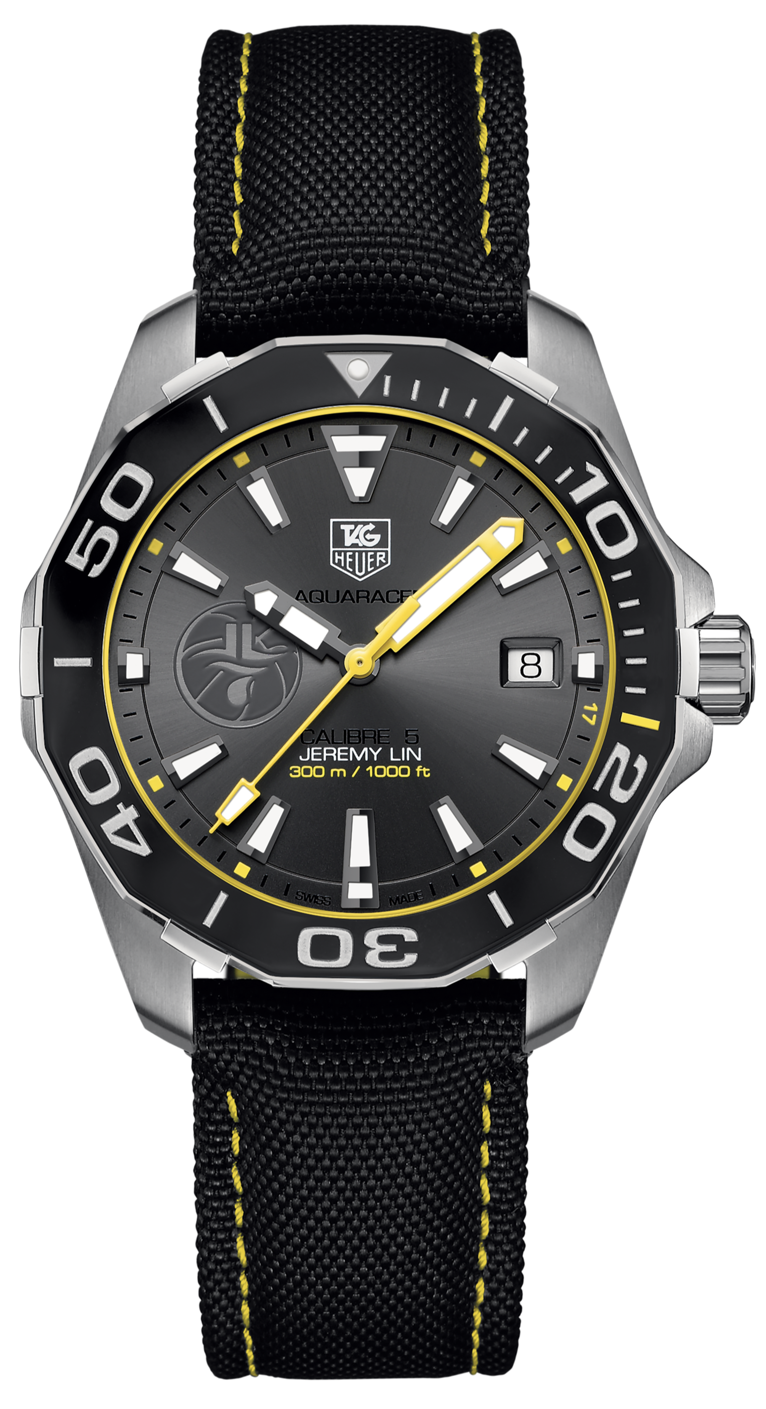 Tag Heuer Aquaracer Jeremy Lin Special Edition Grey Dial Black Nylon Strap Watch for Men - WAY211F.FC6362 Watches Tag Heuer   