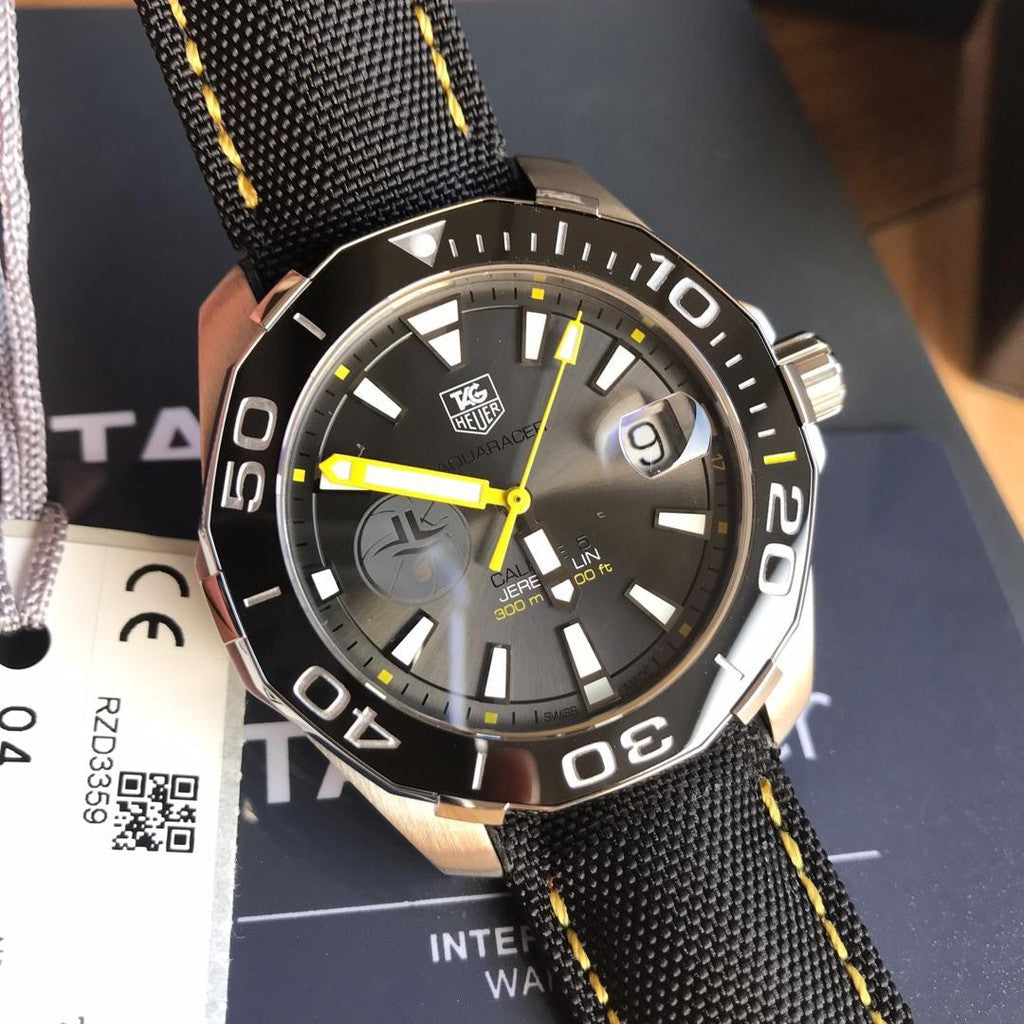 Tag Heuer Aquaracer Jeremy Lin Special Edition Grey Dial Black Nylon Strap Watch for Men - WAY211F.FC6362 Watches Tag Heuer   