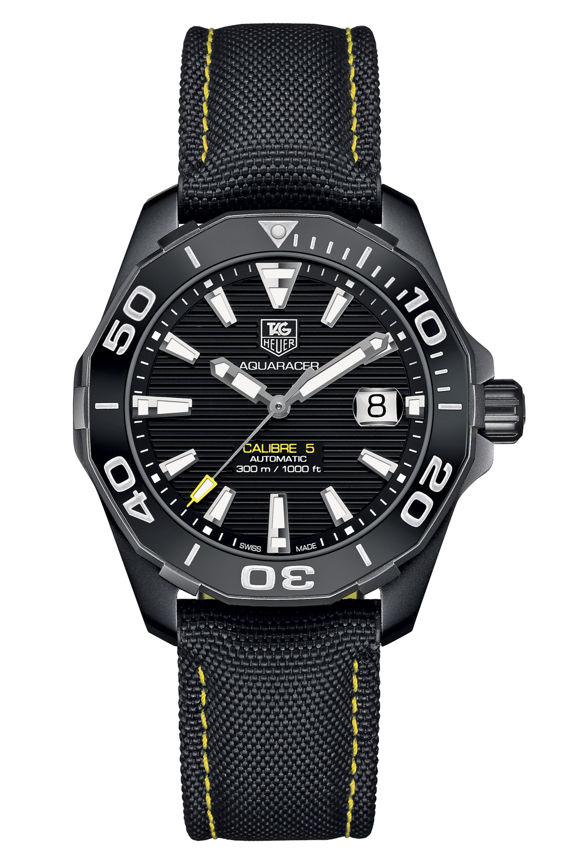 Tag Heuer Aquaracer Calibre 5 Automatic 41mm Black Dial Black Nylon Strap Watch for Men - WAY218A.FC6362 Watches Tag Heuer   