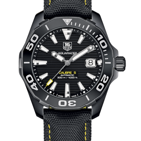 Tag Heuer Aquaracer Calibre 5 Automatic 41mm Black Dial Black Nylon Strap Watch for Men - WAY218A.FC6362 Watches Tag Heuer   