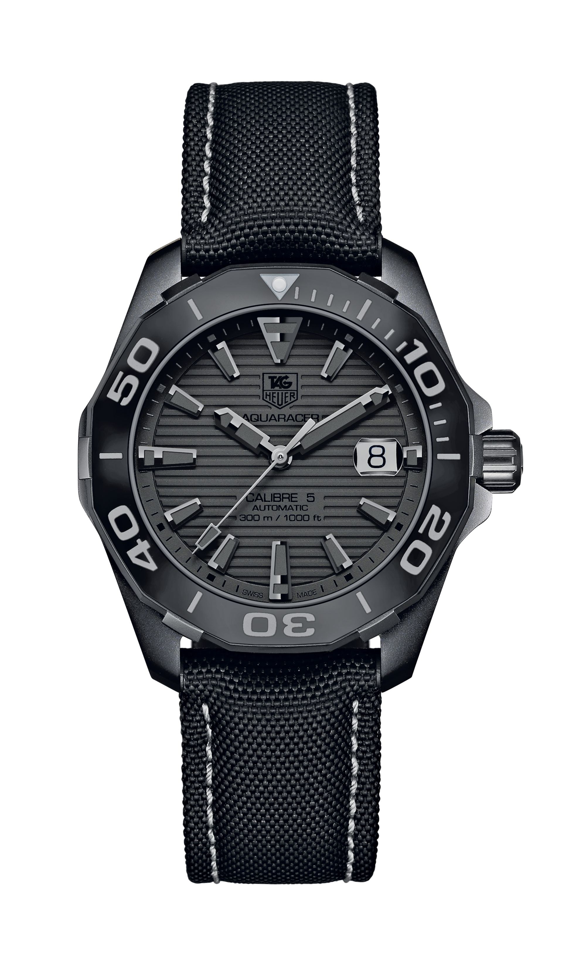 Tag Heuer Aquaracer 300 Swiss Limited Edition Black Dial Black Nylon Strap Watch for Men - WAY218B.FC6364 Watches Tag Heuer   