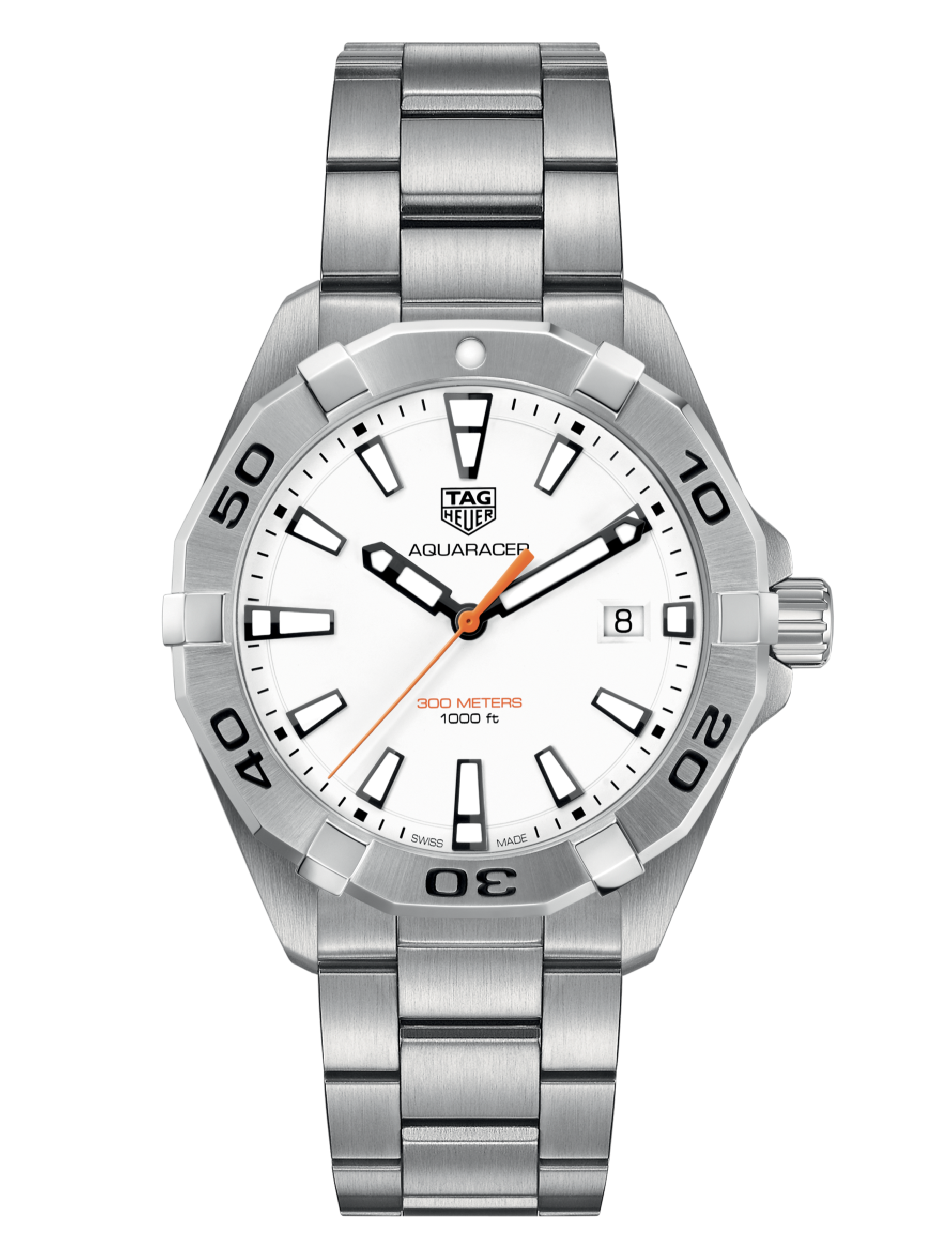 Tag Heuer Aquaracer Quartz 41mm White Dial Silver Steel Strap Watch for Men - WBD1111.BA0928 Watches Tag Heuer   