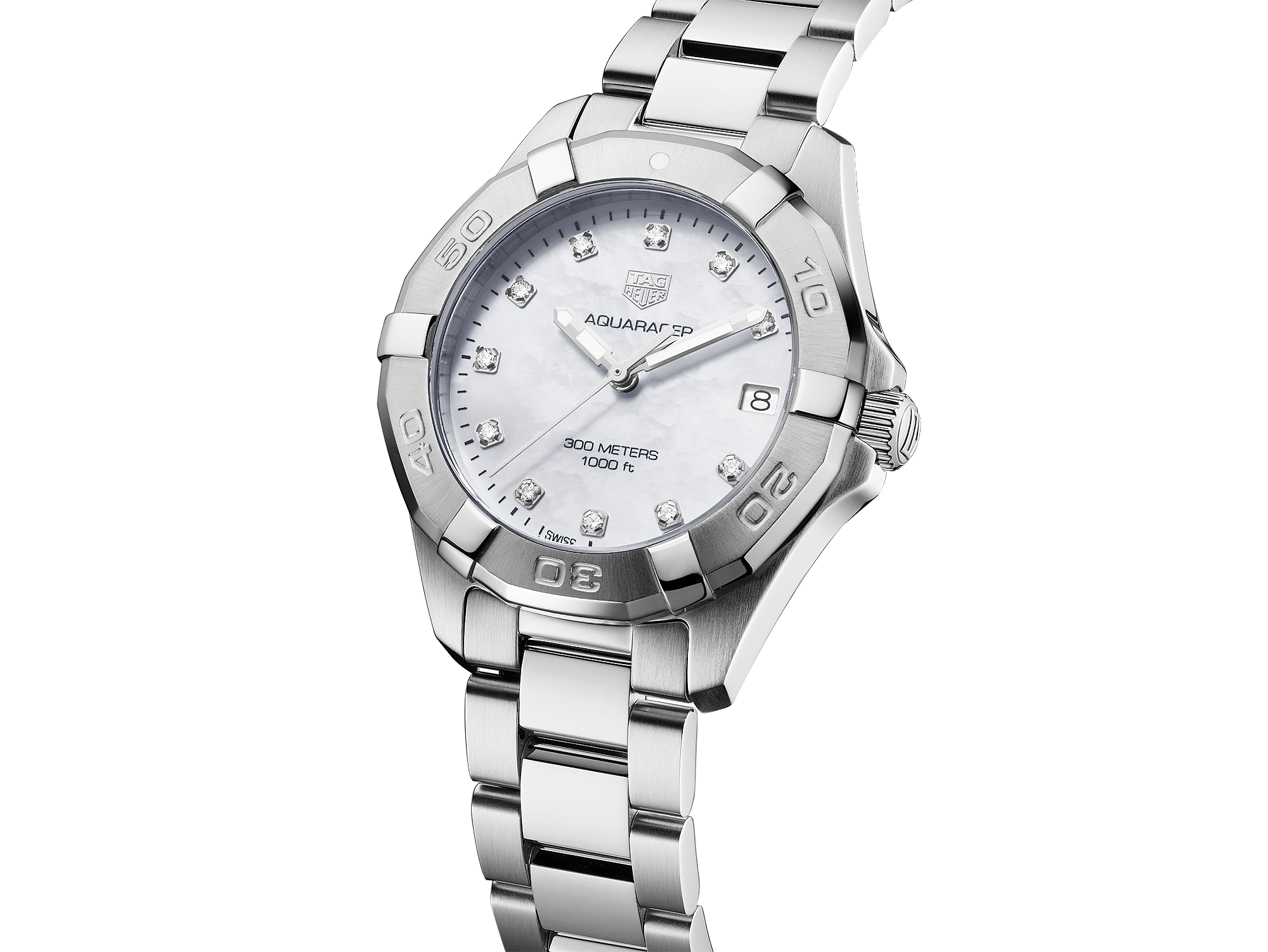 Tag Heuer Aquaracer 32mm White Mother of Pearl Dial Silver Steel Strap Watch for Women - WBD1314.BA0740 Watches Tag Heuer   