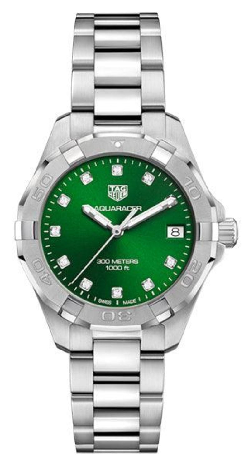 Tag Heuer Aquaracer Quartz 32mm Emerald Green Dial Silver Steel Strap Watch for Women - WBD1316.BA0740 Watches Tag Heuer   