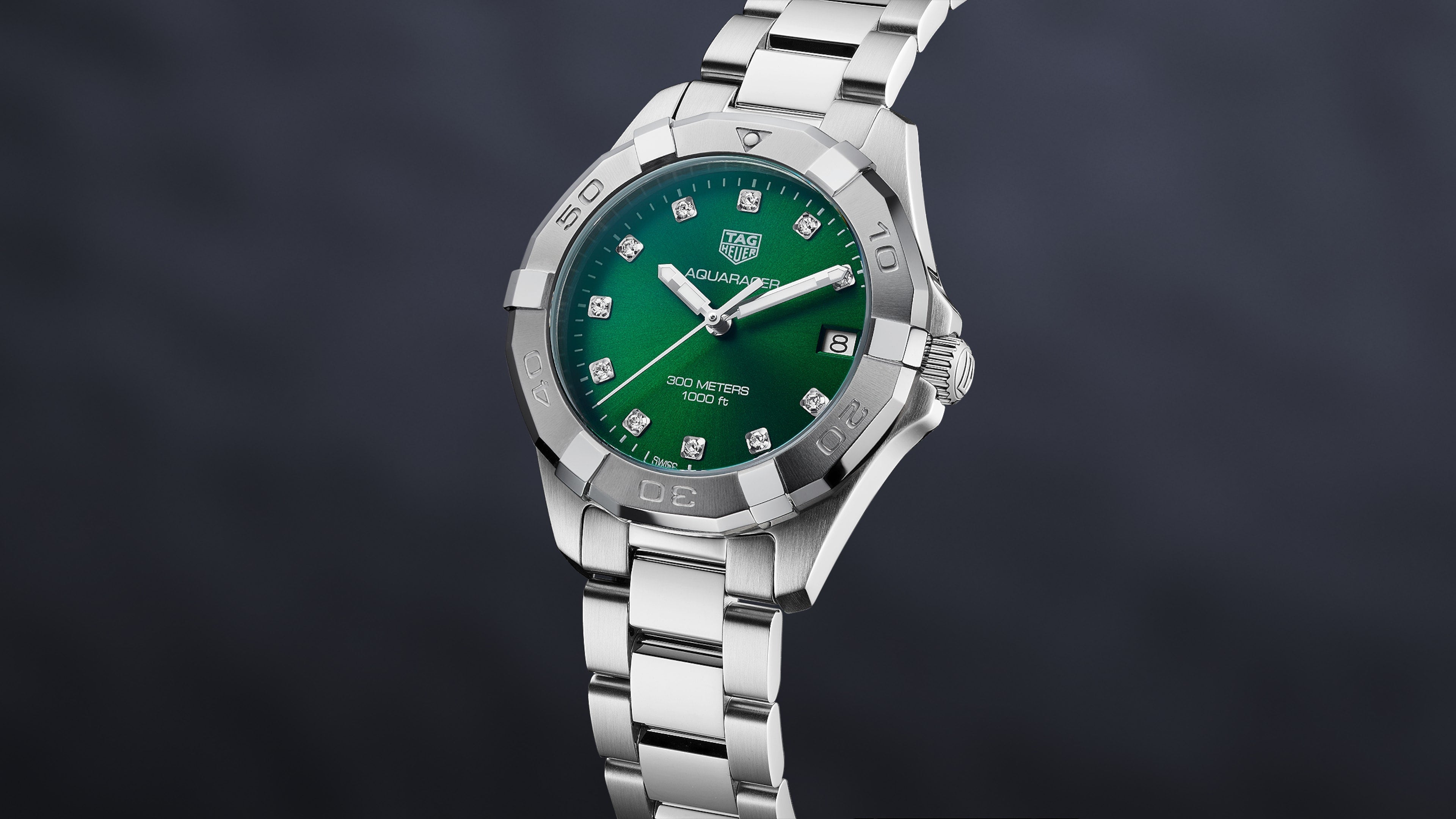 Tag Heuer Aquaracer Quartz 32mm Emerald Green Dial Silver Steel Strap Watch for Women - WBD1316.BA0740 Watches Tag Heuer   