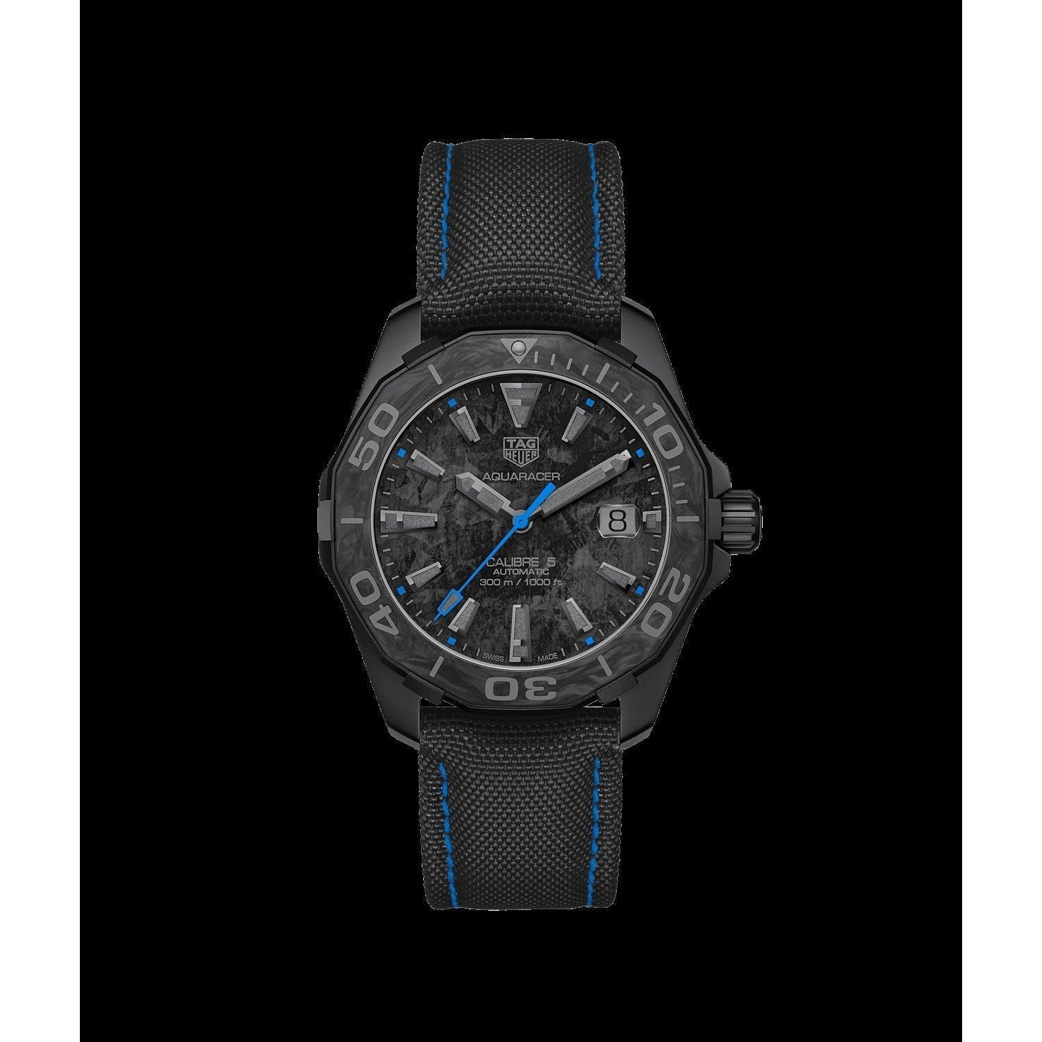 Tag Heuer Aquaracer Calibre 5 Black Nylon Strap Carbon Dial Watch for Men -  WBD218C.FC6447 Watches Tag Heuer   