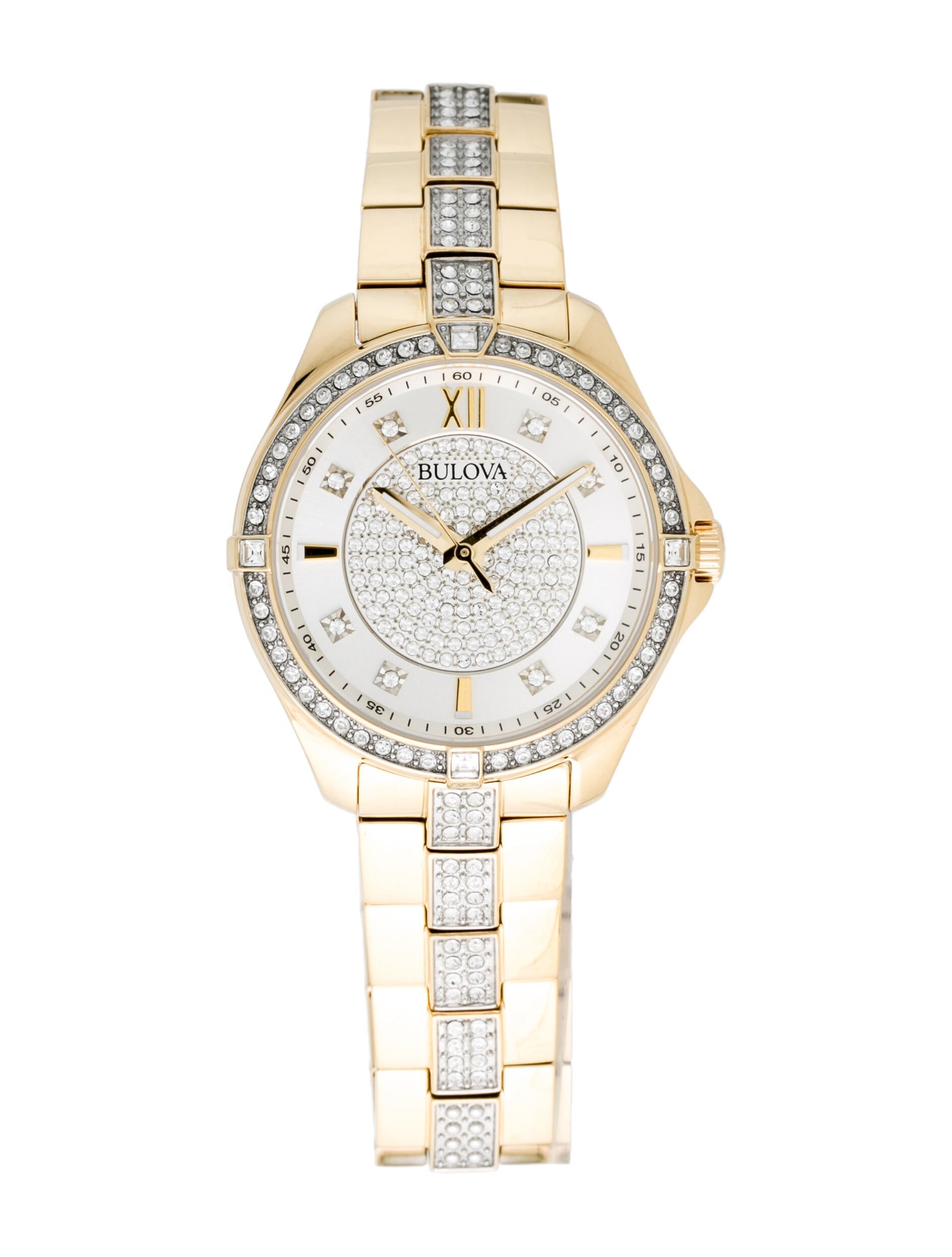 Bulova Crystal Collection Silver Crystal Dial Gold Steel Strap Watch for Women - 98L228 Watches Bulova   