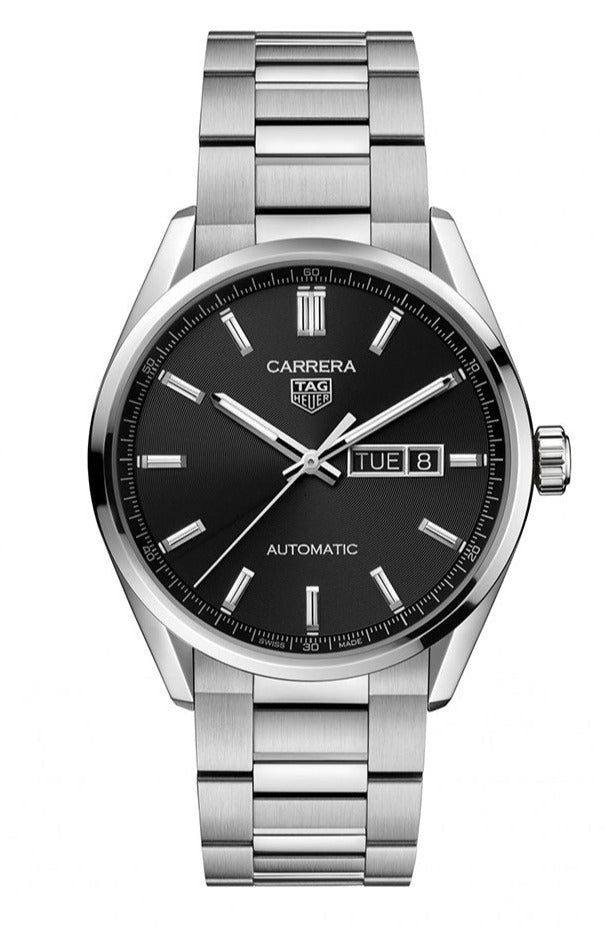 Tag Heuer Carrera Calibre 5 Automatic Black Dial Silver Steel Strap Watch for Men - WAR201A.BA0723 Watches Tag Heuer   