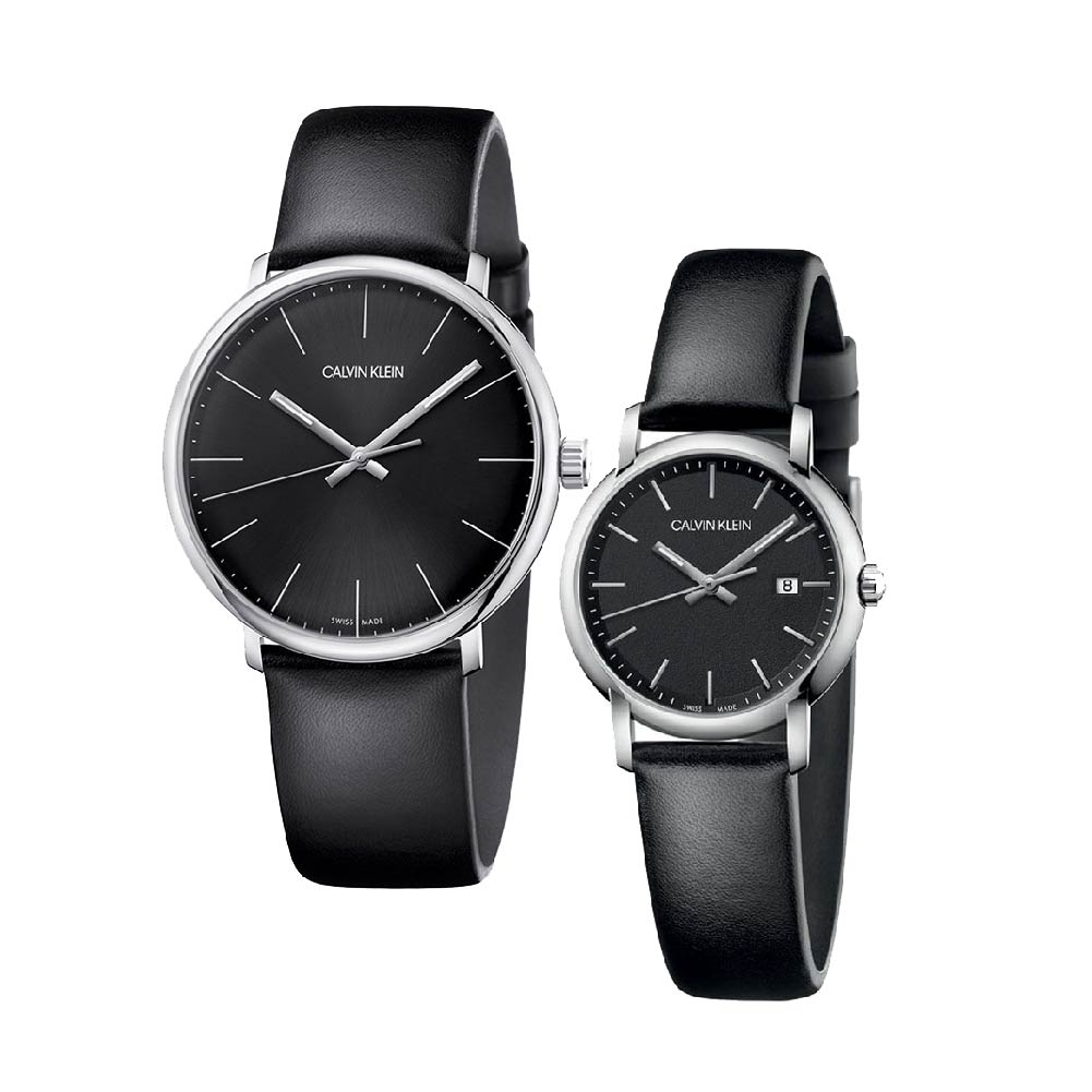 Calvin Klein High Noon Quartz Black Dial Black Leather Strap Watch for Men - K8M211C1 Watches Calvin Klein   