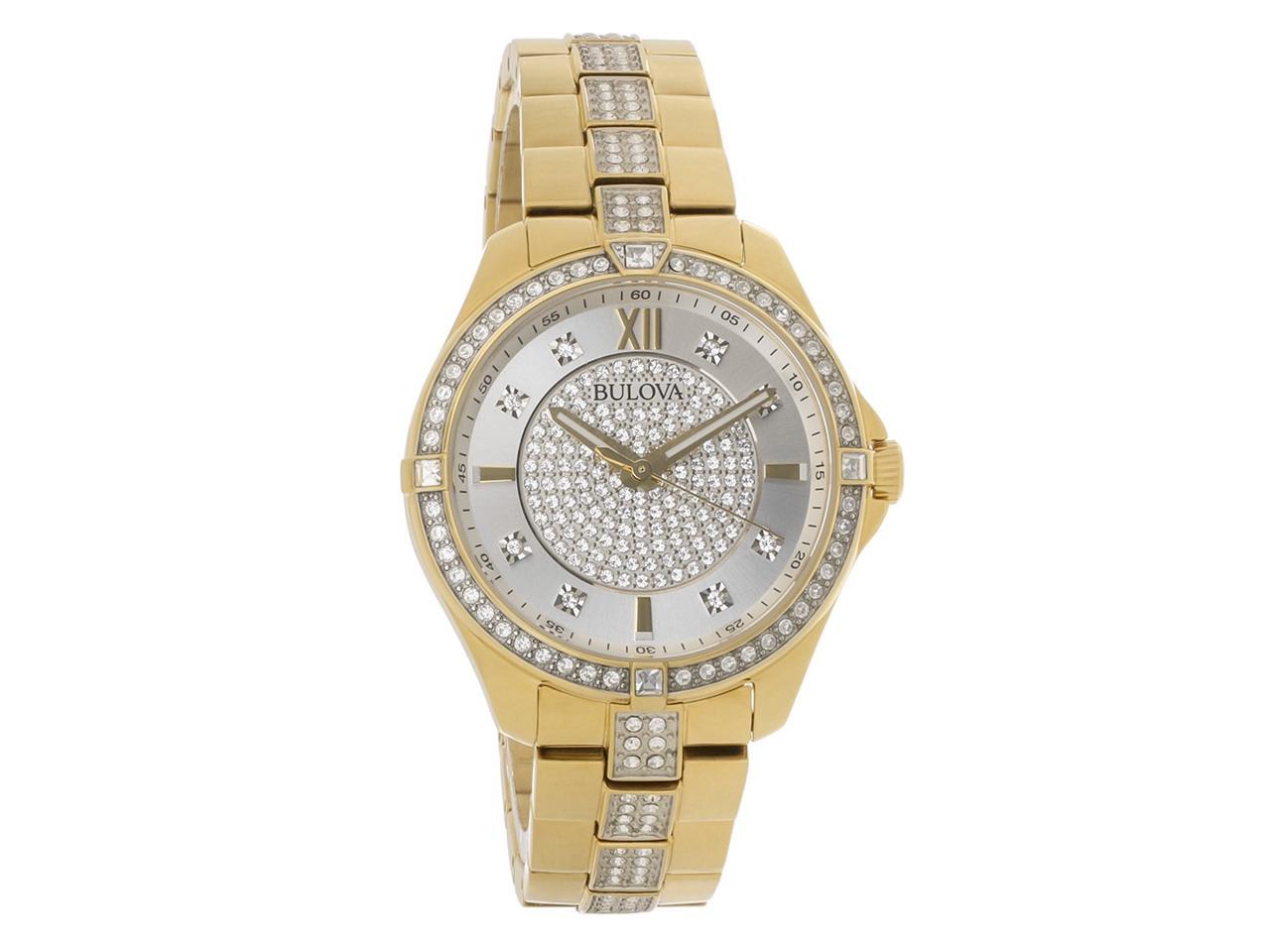 Bulova Crystal Collection Silver Crystal Dial Gold Steel Strap Watch for Women - 98L228 Watches Bulova   