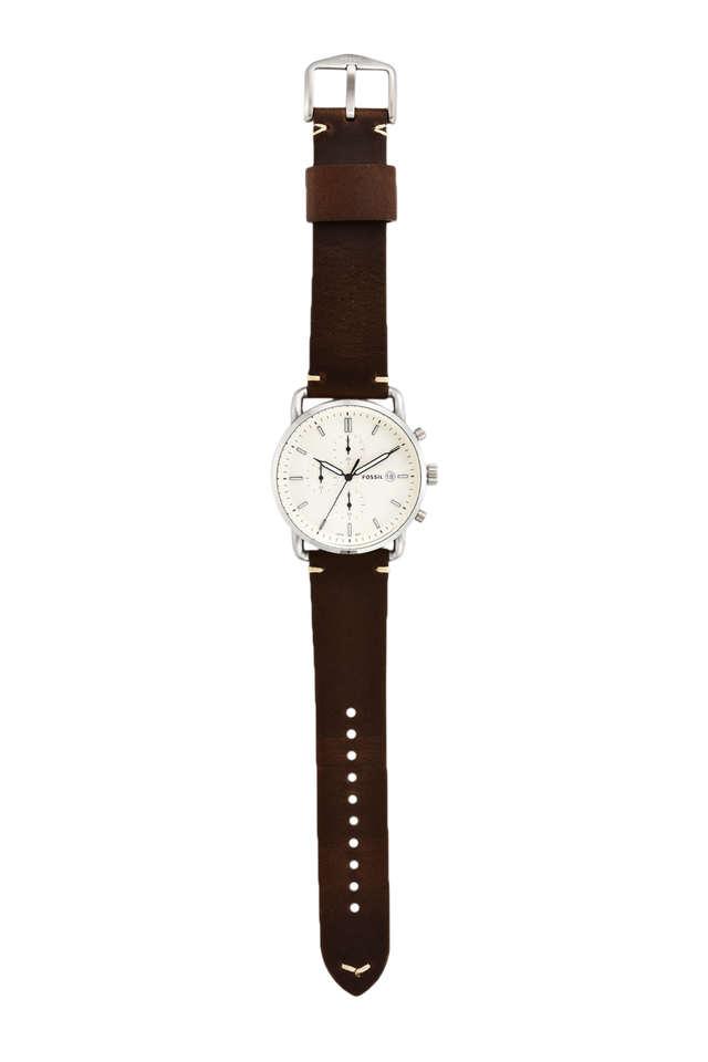 Fossil The Commuter White Dial Brown Leather Strap Watch for Men - FS5402 Watches Fossil   