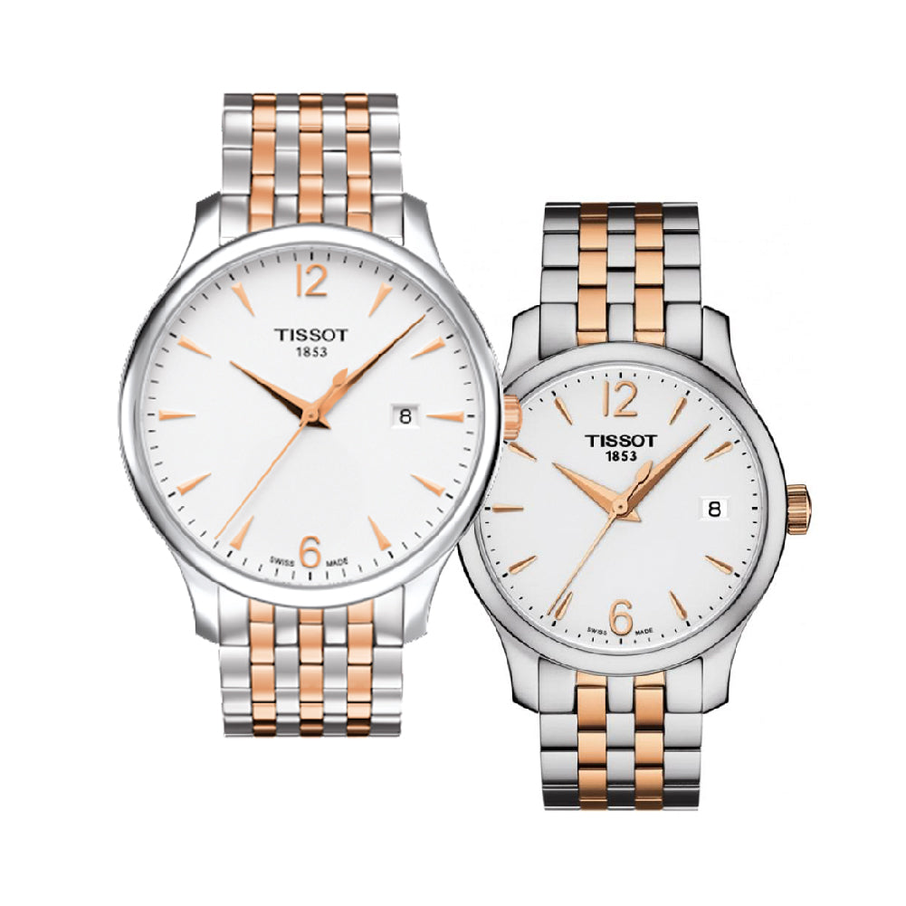 Tissot T Classic Tradition White Dial Two Tone Mesh Bracelet Watch For Men - T063.610.22.037.01 Watches Tissot   