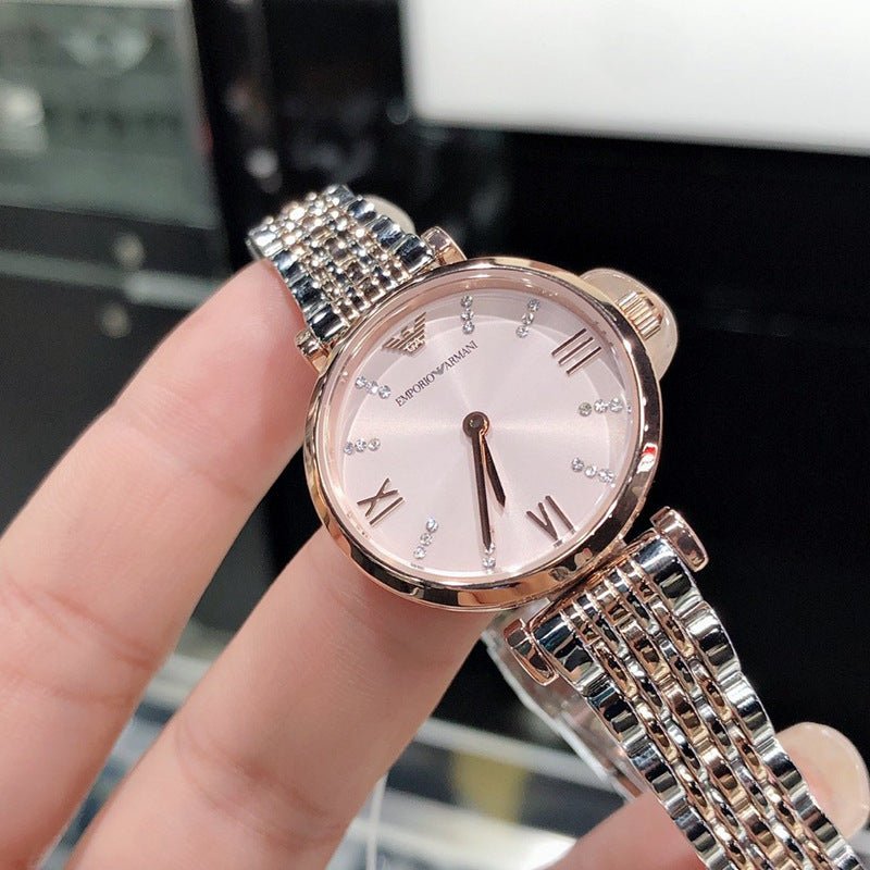 Emporio Armani Gianni T Bar Pink Dial Two Tone Stainless Steel Strap Watch For Women - AR11223 Watches Emporio Armani   