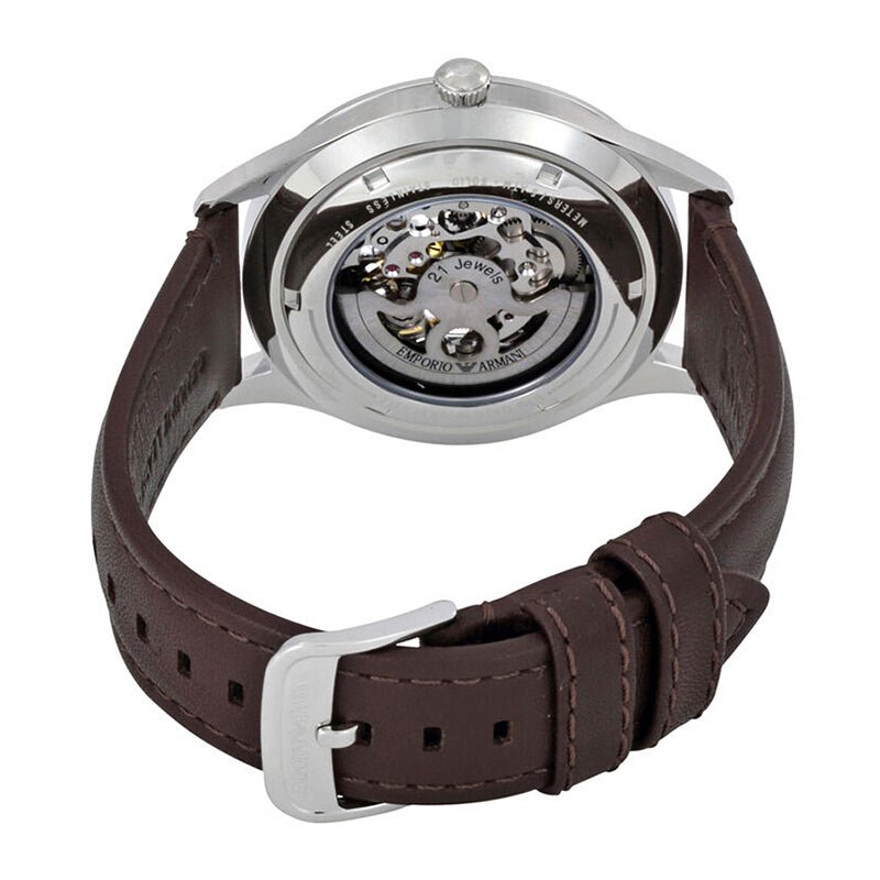 Emporio Armani Meccanico White Dial Brown Leather Strap Watch For Men - AR1946 Watches Emporio Armani   