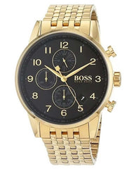 Hugo Boss Navigator Black Dial Gold Steel Strap Watch for Men - 1513531 Watches Hugo Boss   