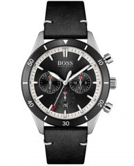 Hugo Boss Chronograph Black Dial Black Leather Strap Watch for Men - 1513864 Watches Hugo Boss   