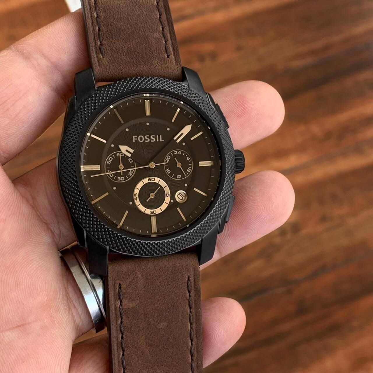 Fossil Machine Flight Chronograph Brown Dial Brown Leather Strap Watch for Men - FS4656 Watches Fossil   