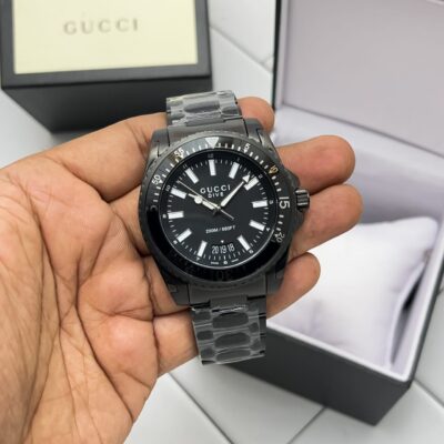 Gucci Dive Sapphire Crystal Black Dial Black Steel Strap Watch For Men - YA136205 Watches Gucci   