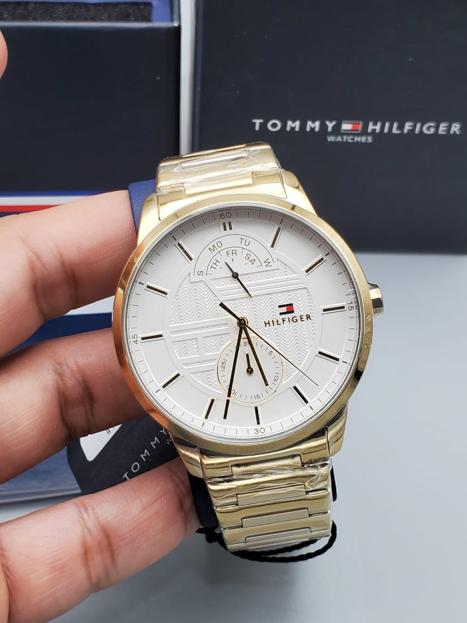 Tommy Hilfiger Hunter White Dial Gold Stainless Steel Strap Watch for Men - 1791609 Watches Tommy Hilfiger   