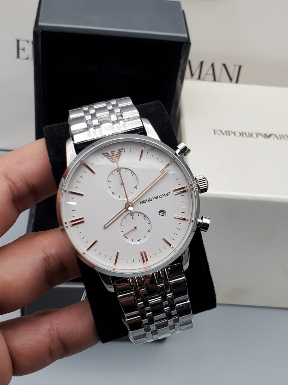 Emporio Armani Chonograph SIlver Dial Silver  Stainless Steel Watch For Men - AR1933 Watches Emporio Armani   