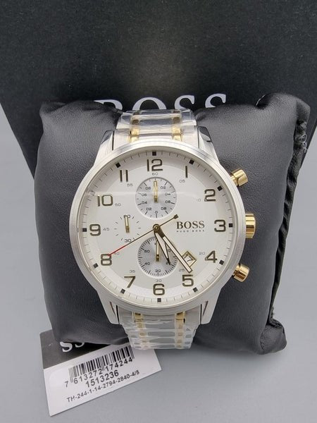 Hugo Boss Aeroliner Chronograph White Dial Silver Steel Strap Watch for Men - 1513182 Watches Hugo Boss   