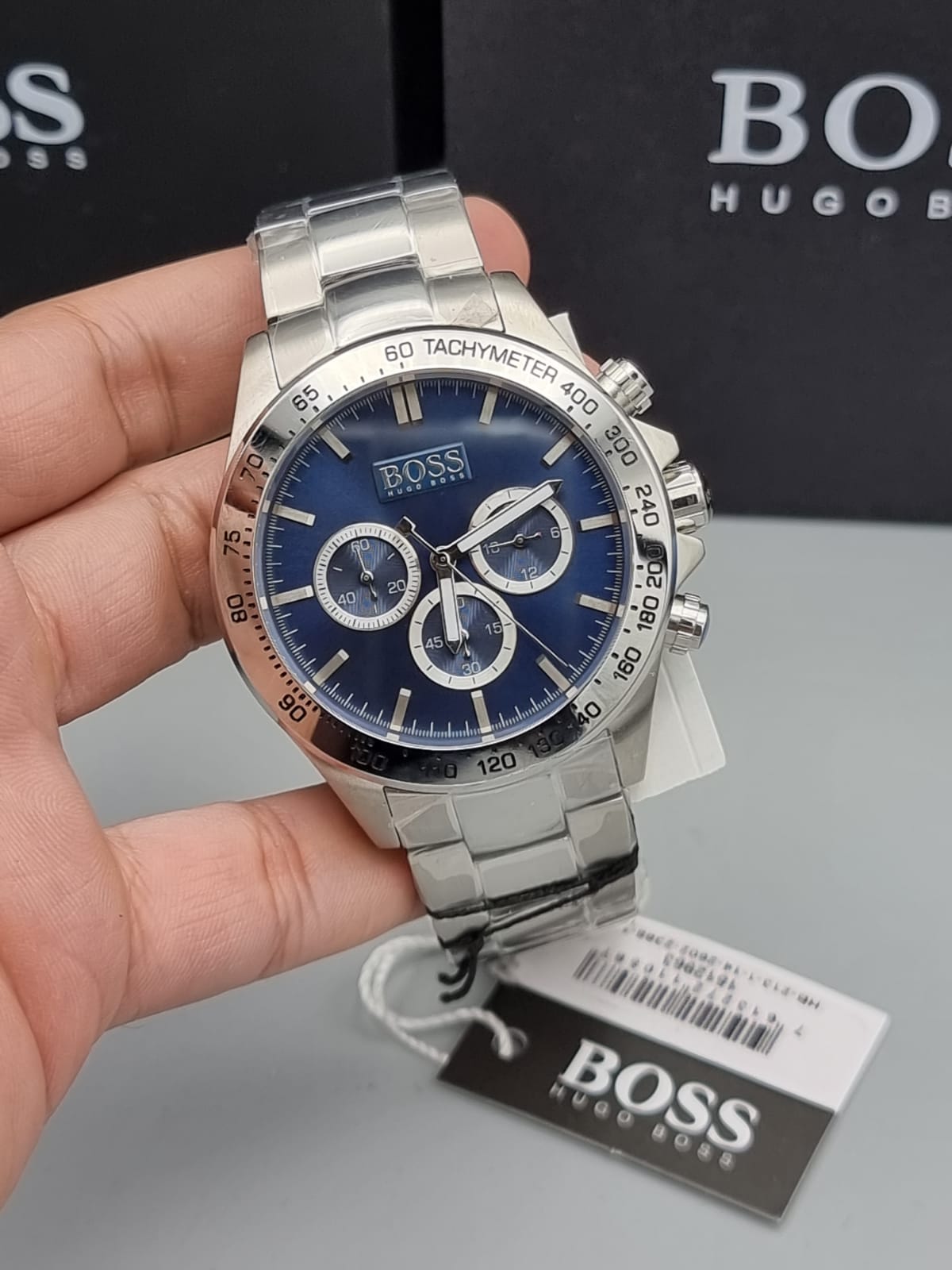 Hugo Boss Ikon Blue Dial Silver Steel Strap Watch for Men - 1512963 Watches Hugo Boss   