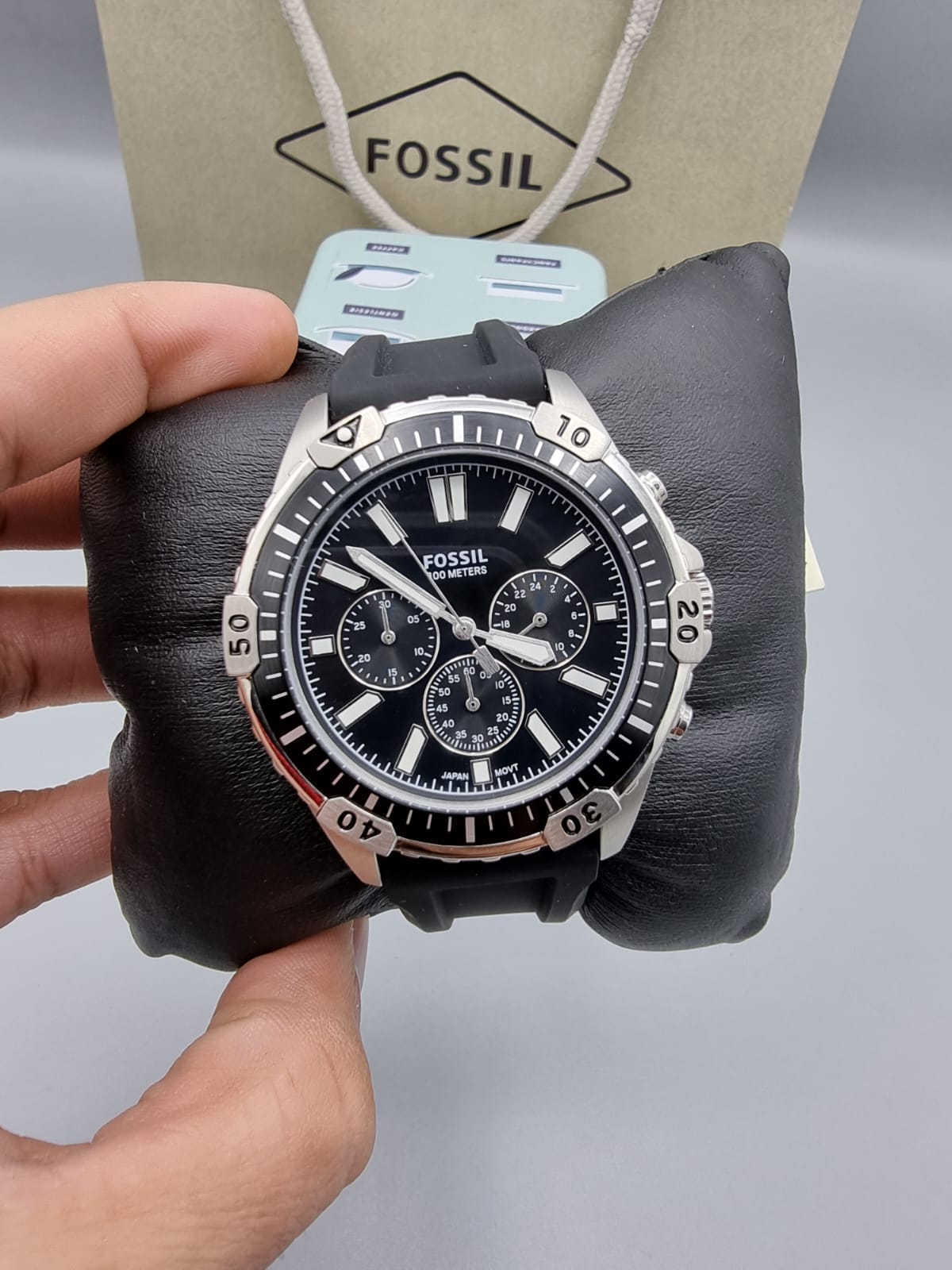 Fossil Garrett Chronograph Black Dial Black Rubber Strap Watch for Men - FS5624 Watches Fossil   