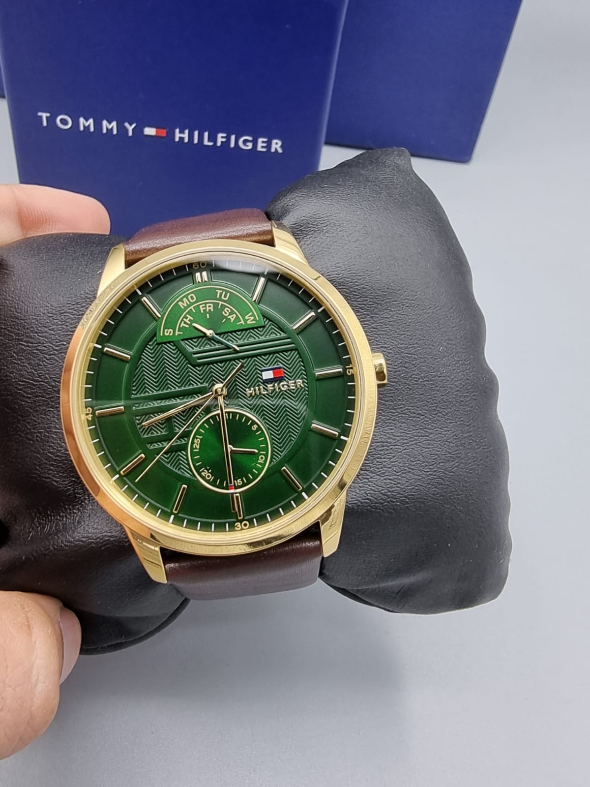 Tommy Hilfiger Hunter Green Dial Brown Leather Strap Watch for Men - 1791607 Watches Tommy Hilfiger   