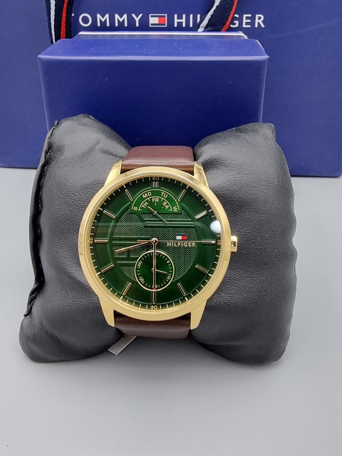 Tommy Hilfiger Hunter Green Dial Brown Leather Strap Watch for Men - 1791607 Watches Tommy Hilfiger   