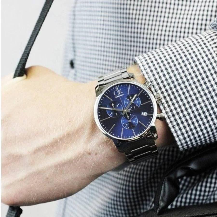 Calvin Klein City Chronograph Blue Dial Silver Steel Strap Watch for Men - K2G2714N Watches Calvin Klein   