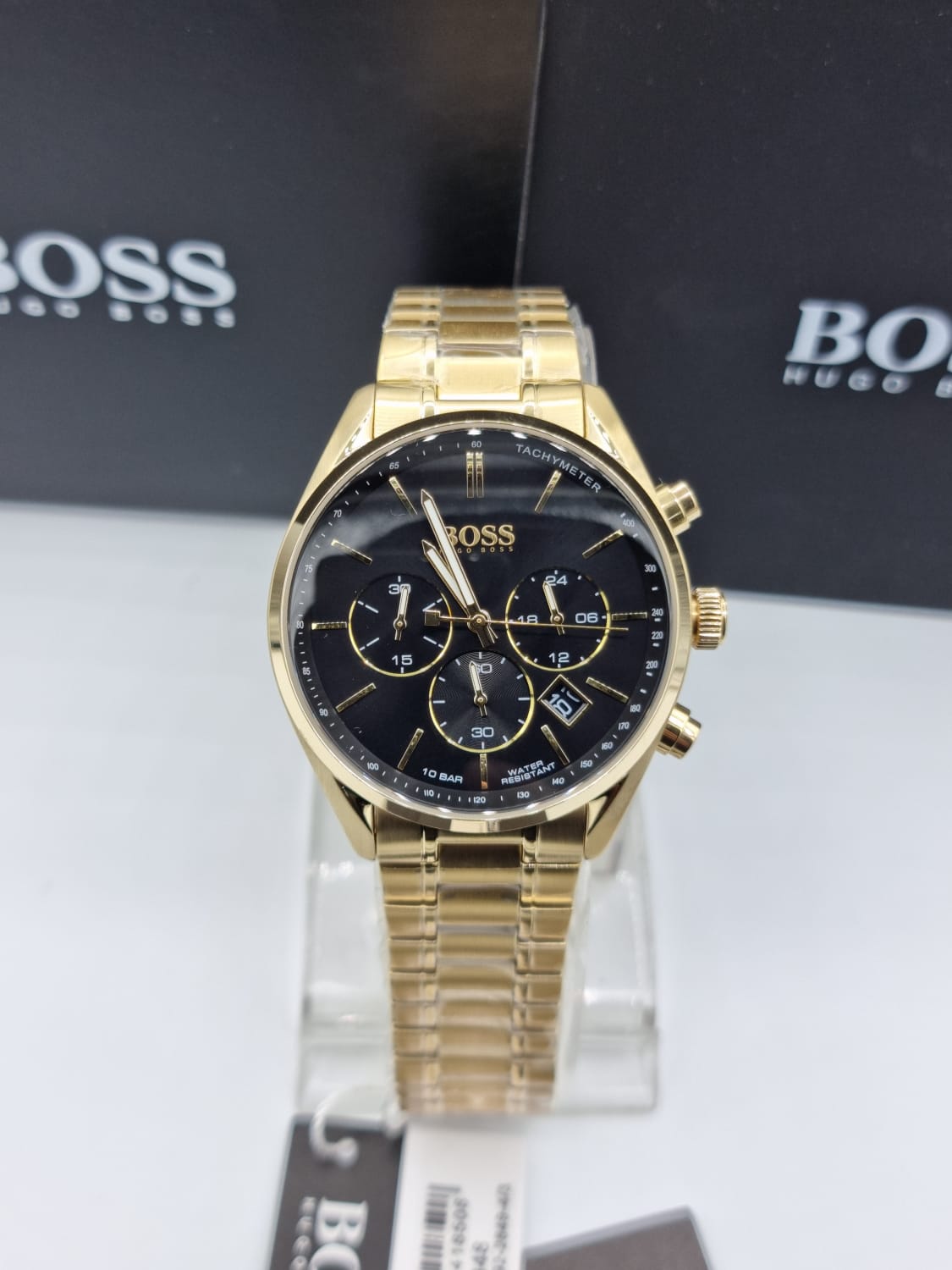 Hugo Boss Champion Black Dial Gold Steel Strap Watch for Men - 1513848 Watches Hugo Boss   