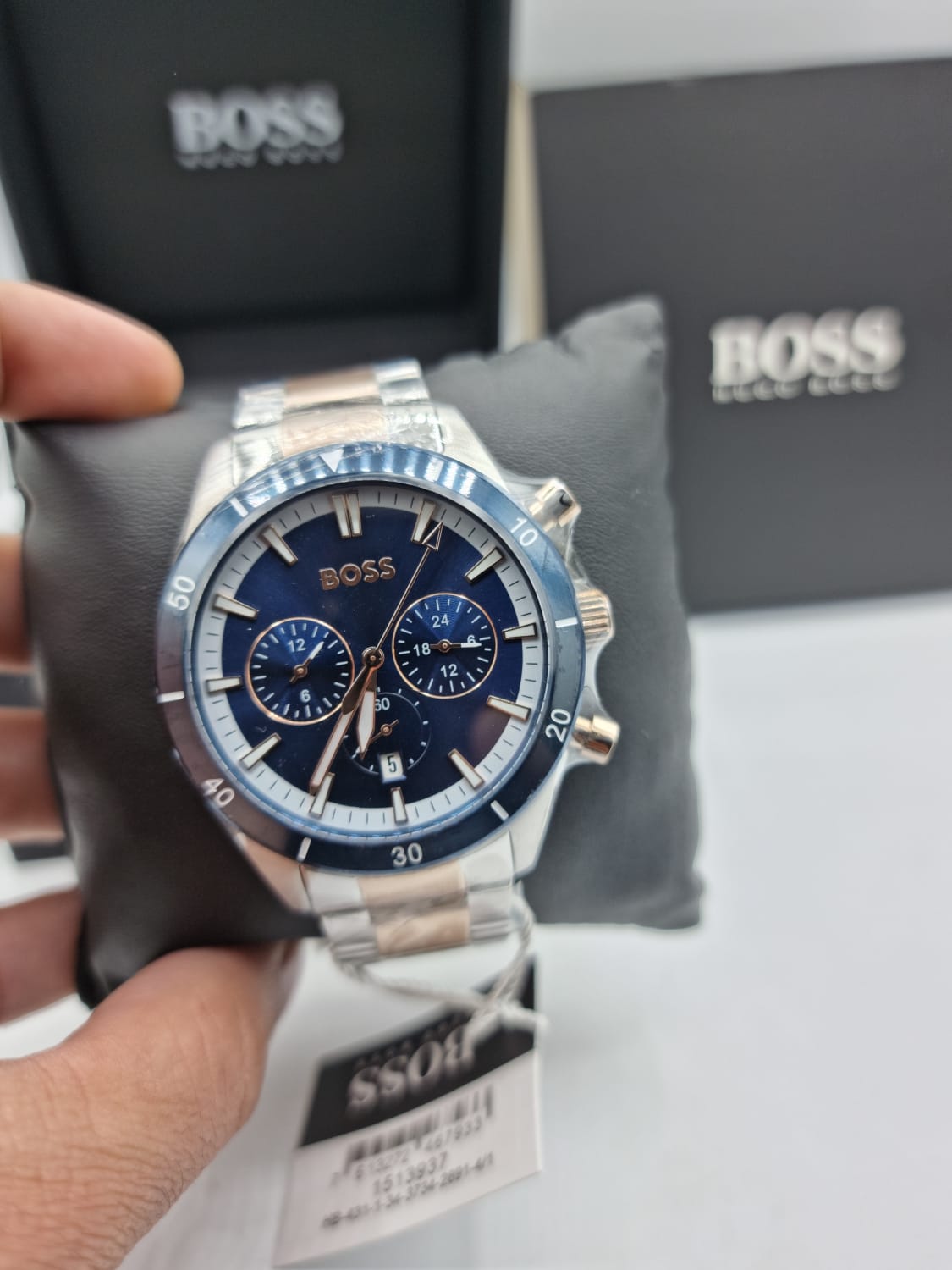 Hugo Boss Hero Blue Dial Two Tone Steel Strap Watch for Men - 1513767 Watches Hugo Boss   