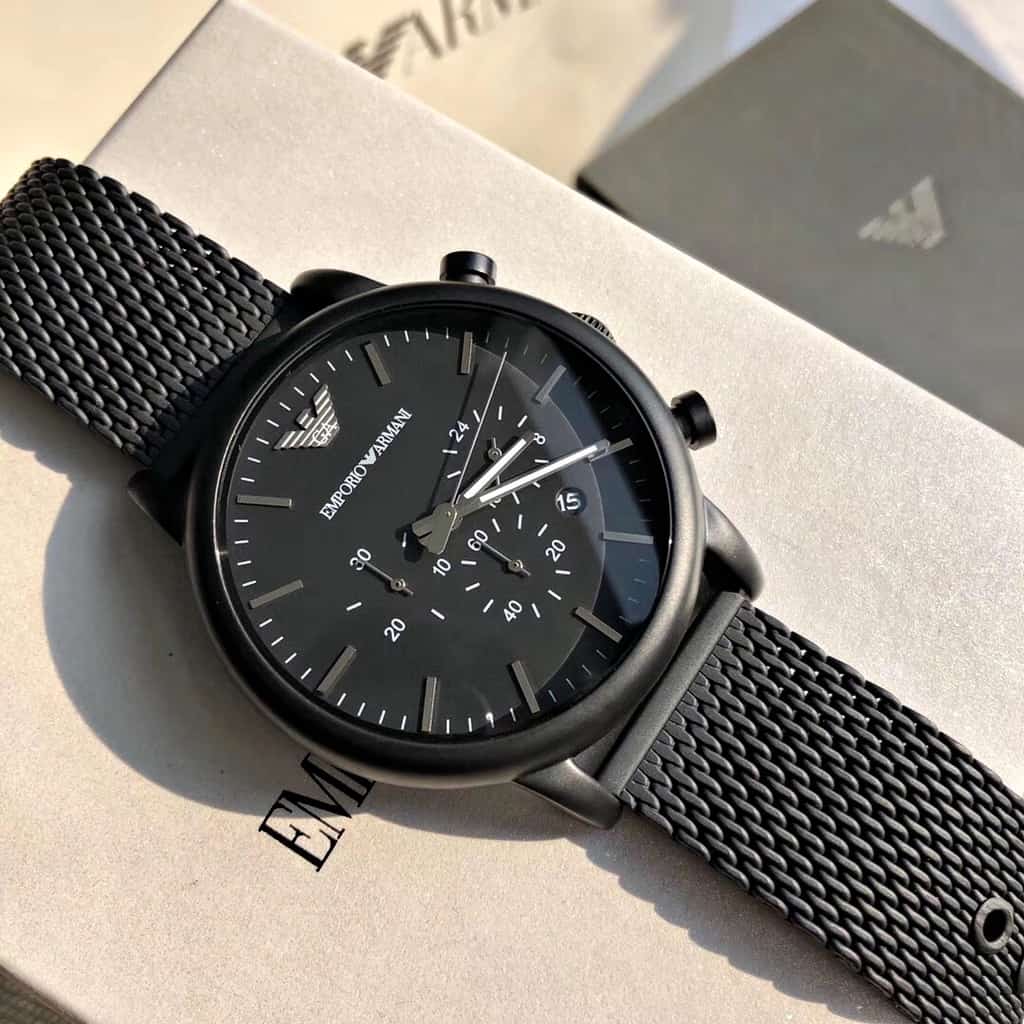 Emporio Armani Sport Chronograph Black Dial Black Mesh Bracelet Watch For Men - AR1968 Watches Emporio Armani   