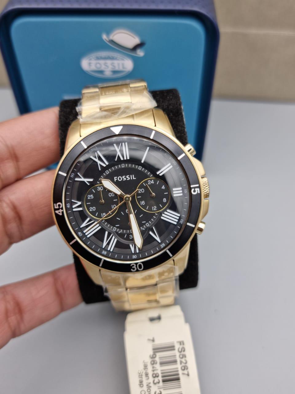 Fossil Inscription Automatic Black Dial Gold Steel Strap Watch for Men - FS5267 Watches Fossil   