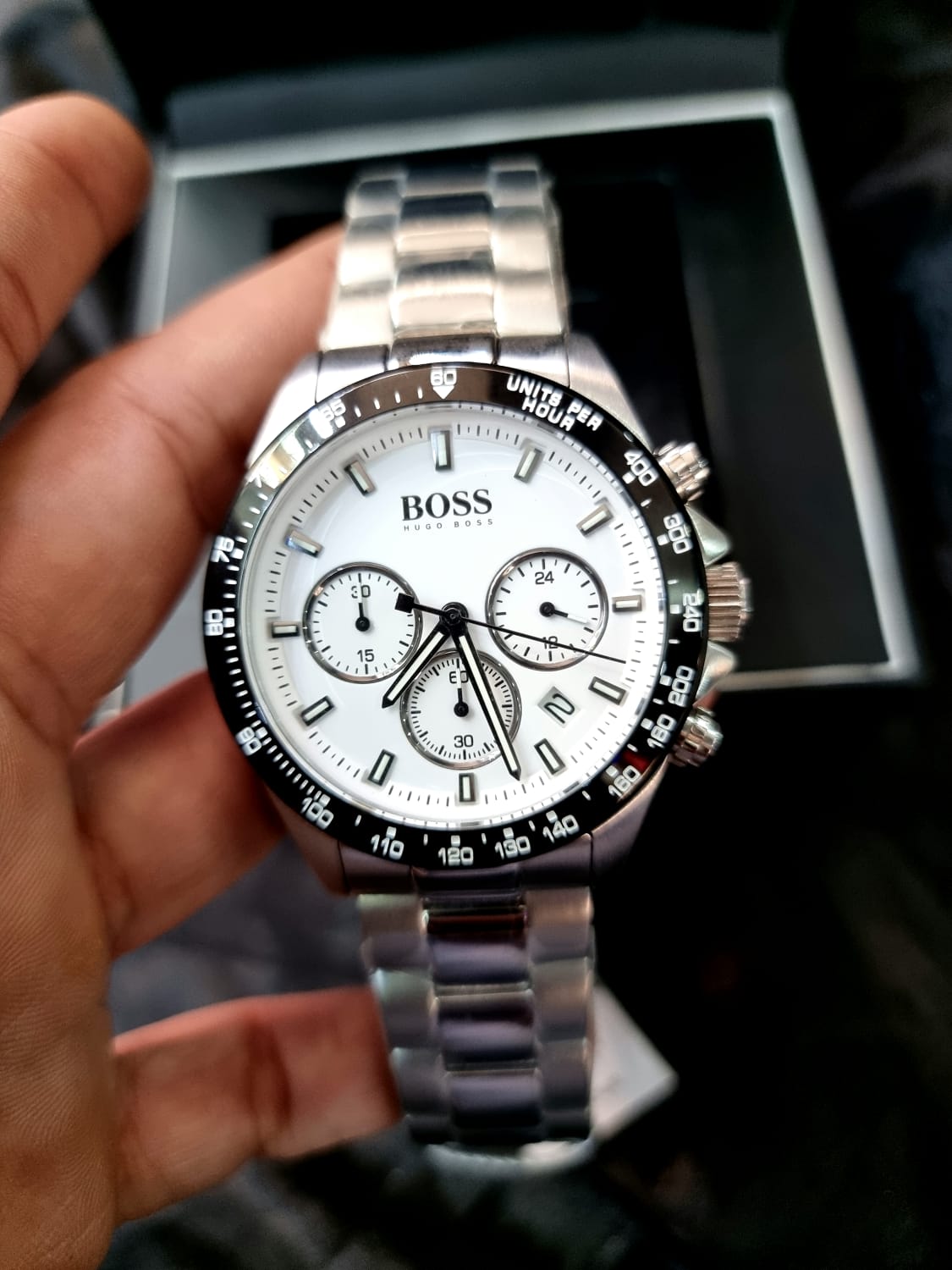 Hugo Boss Hero Chronograph White Dial Silver Steel Strap Watch for Men - 1513875 Watches Hugo Boss   