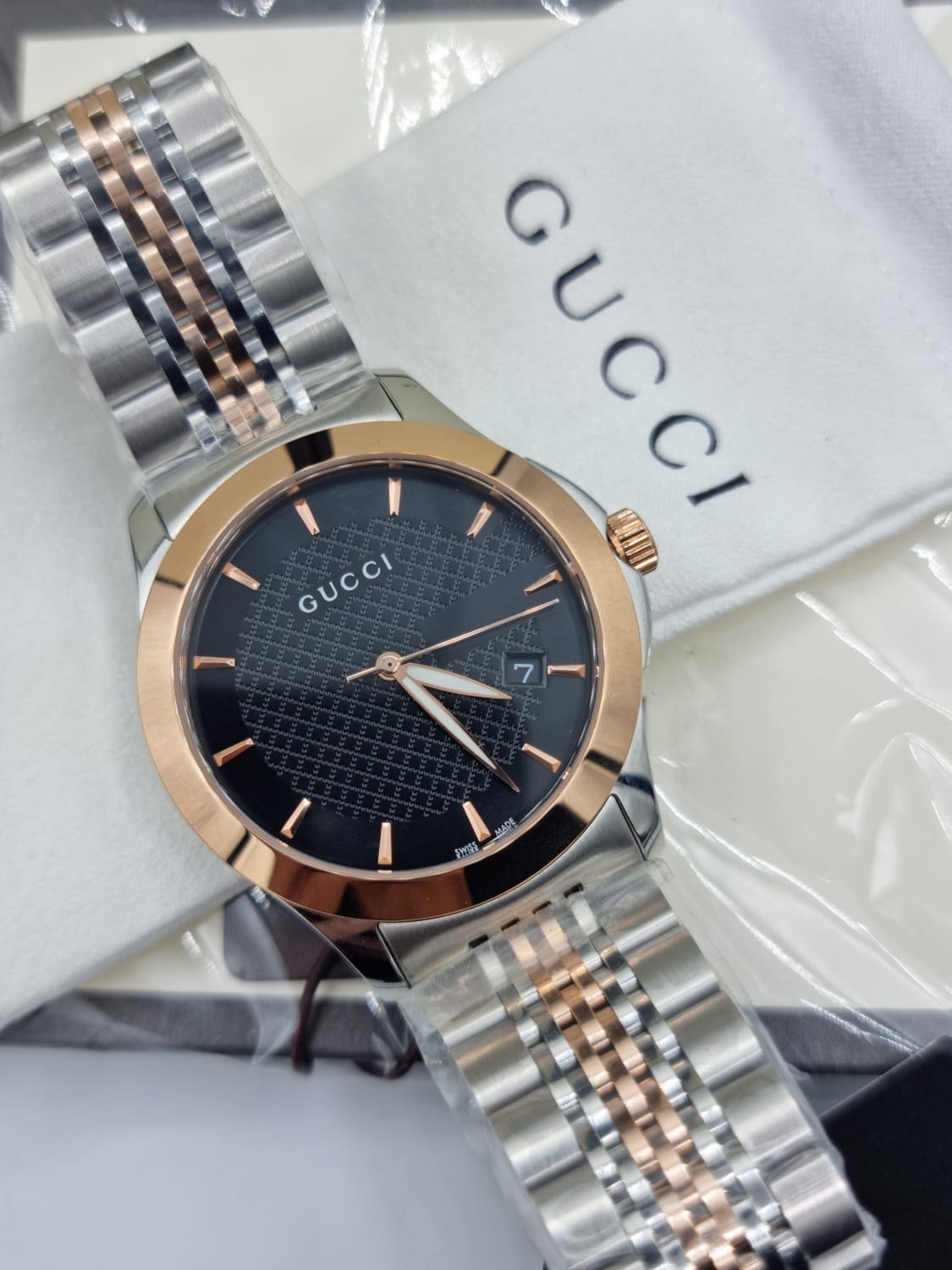 Gucci G Timeless Black Dial Two Tone Steel Strap Watch For Women - YA126512 Watches Gucci   