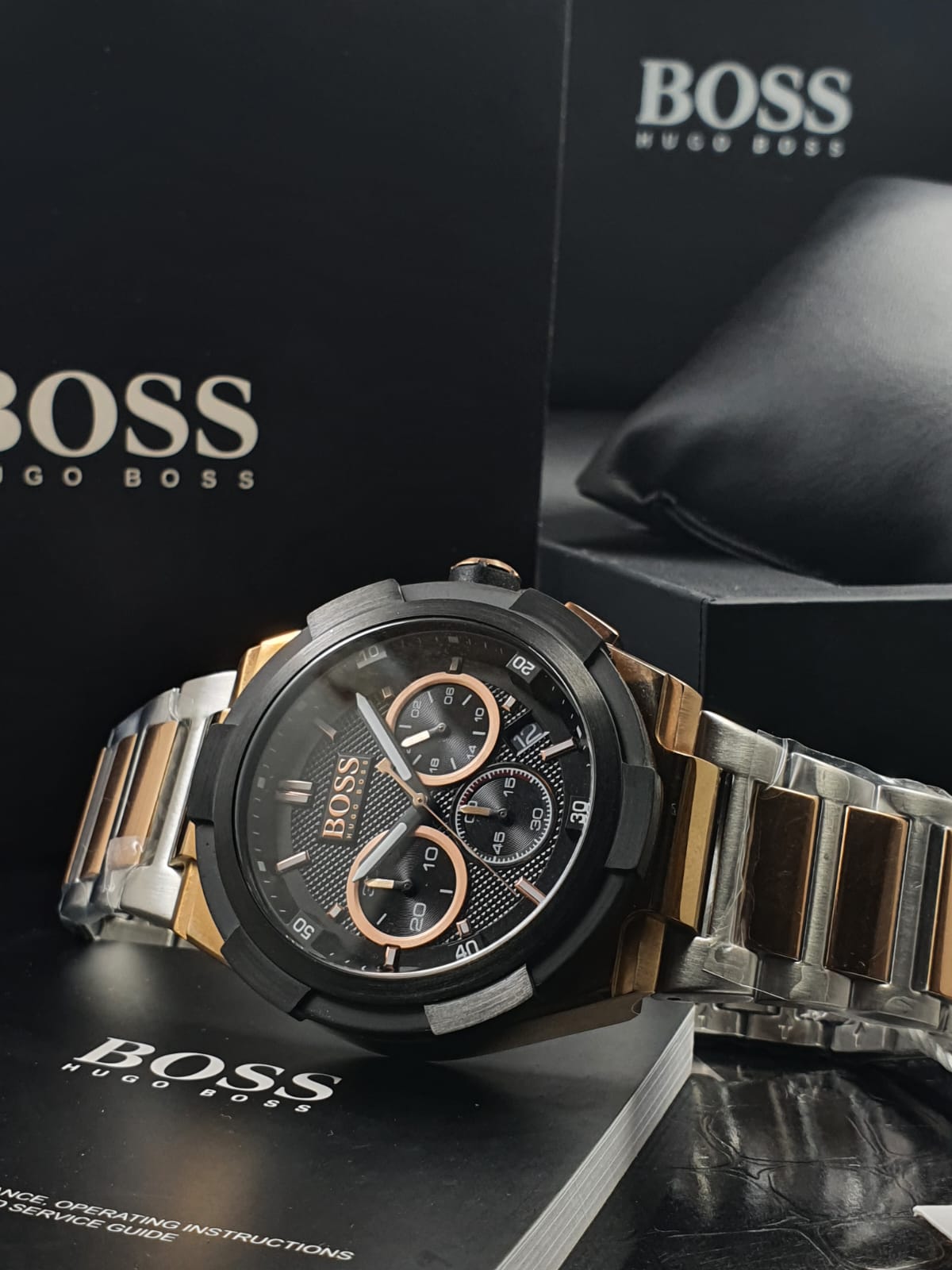 Hugo Boss Supernova Black Dial Two Tone Steel Strap Watch for Men - 1513358 Watches Hugo Boss   