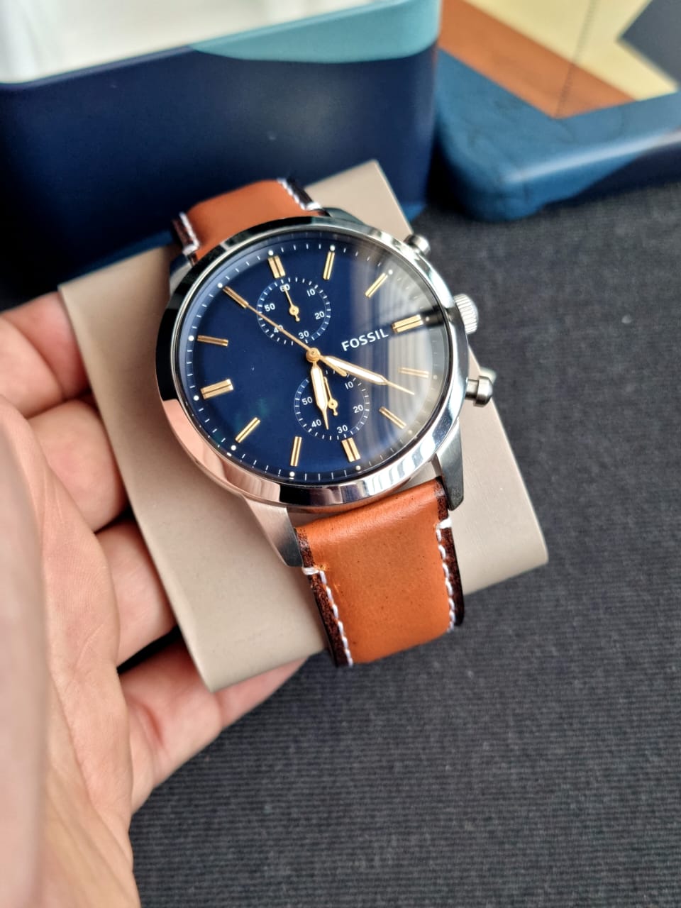 Fossil Townsman Chronograph Blue Dial Brown Leather Strap Watch for Men - FS5279 Watches Fossil   