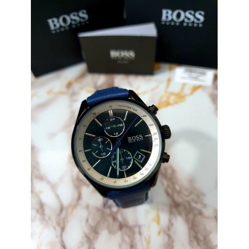 Hugo Boss Grand Prix Chronograph Black Dial Blue Leather Strap Watch for Men - 1513563 Watches Hugo Boss   
