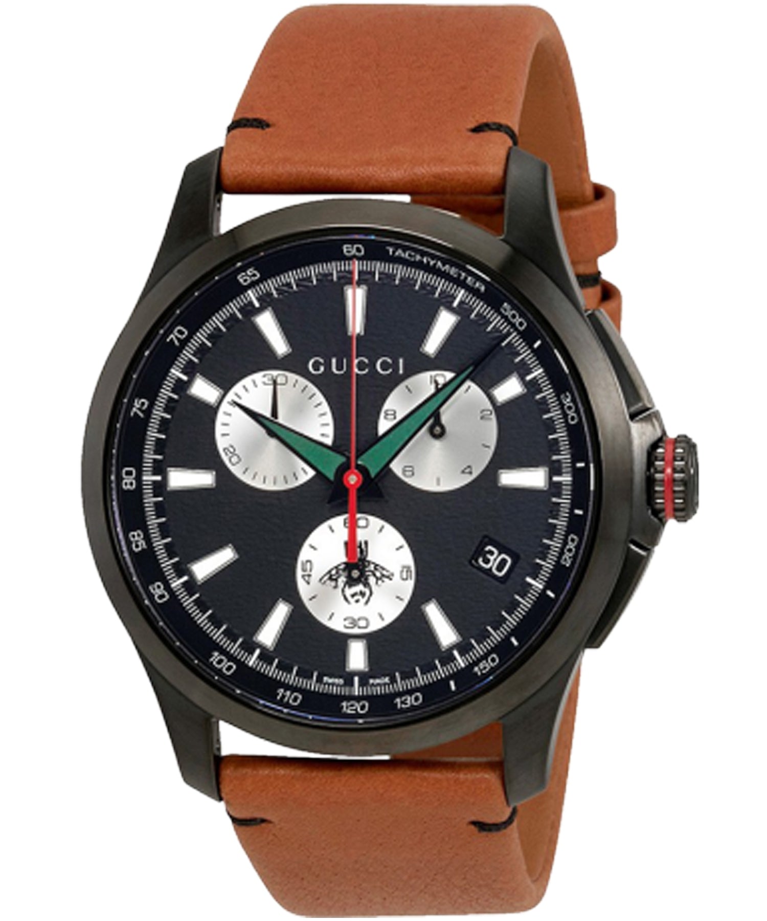 Gucci G-Timeless Chronograph Black Dial Brown Leather Strap Watch For Men - YA126271 Watches Gucci   