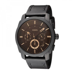 Fossil Machine Chronograph Black Dial Black Leather Strap Watch for Men - FS5586 Watches Fossil   