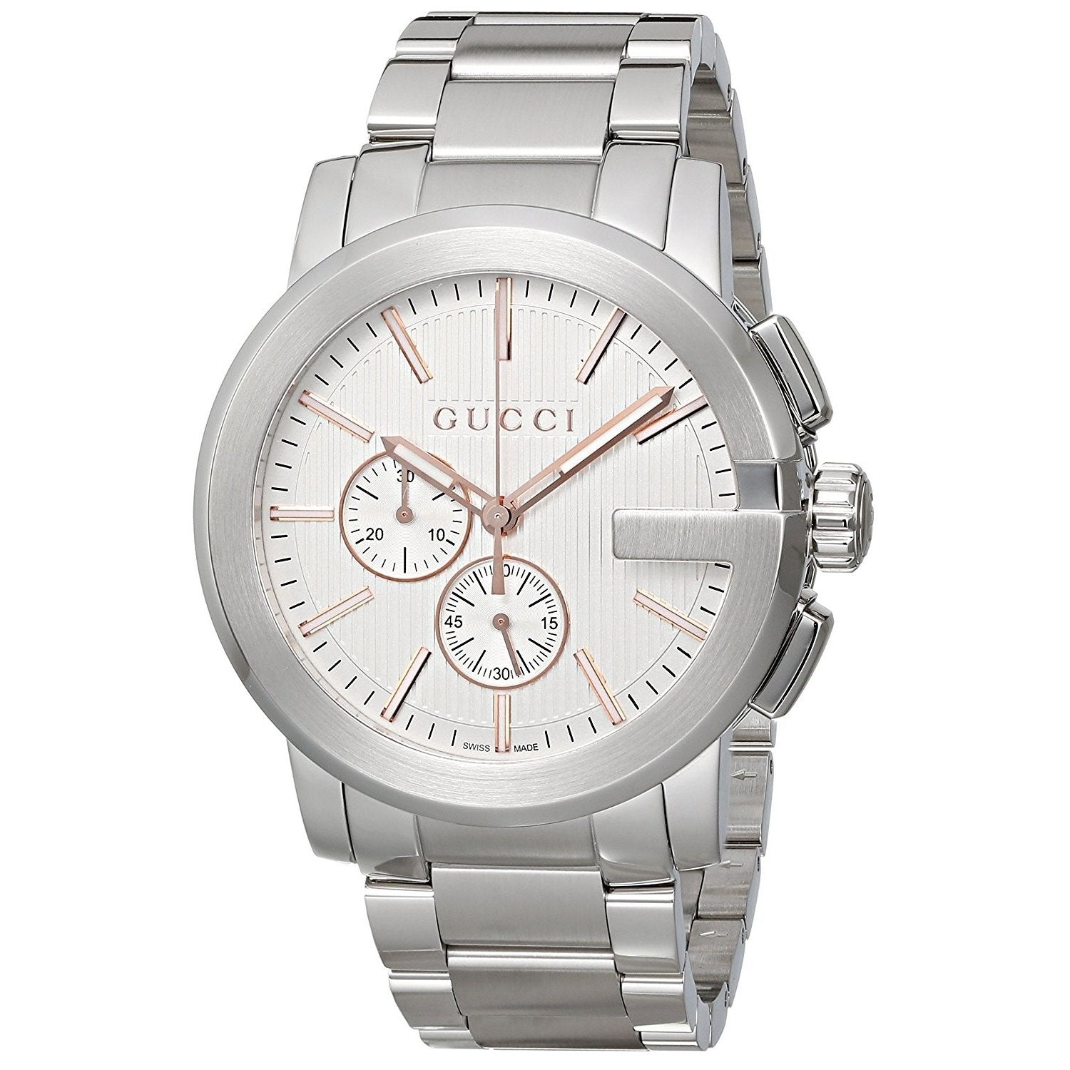 Gucci G Chrono Chronograph Silver Dial Silver Steel Strap Watch For Men - YA101201 Watches Gucci   