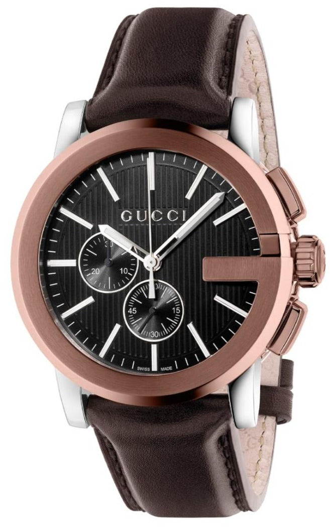 Gucci G Chrono Black Dial Black Leather Strap Watch For Men - YA101202 Watches Gucci   